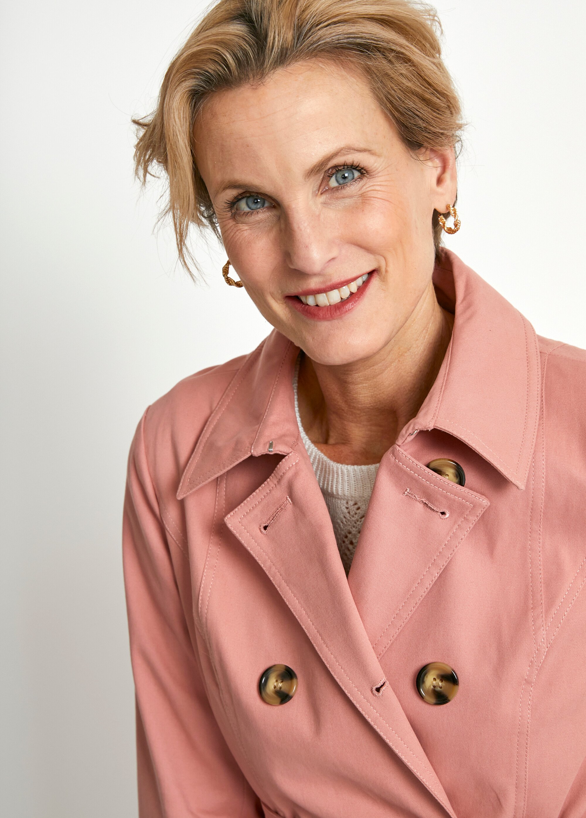 Trench court double boutonnage uni col pointu Rose Afibel