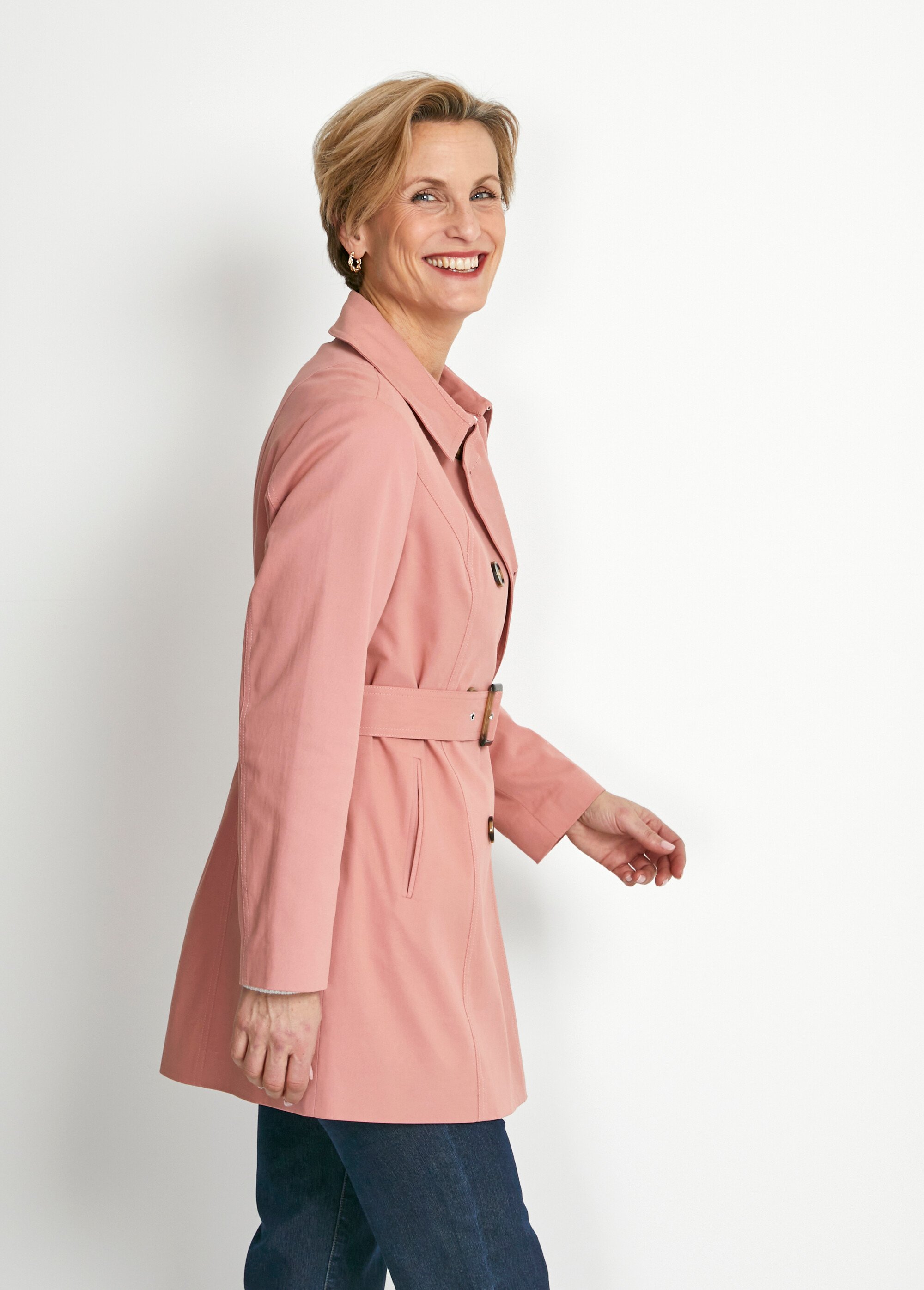 Trench court double boutonnage uni col pointu Femme Rose TOSCA DR1