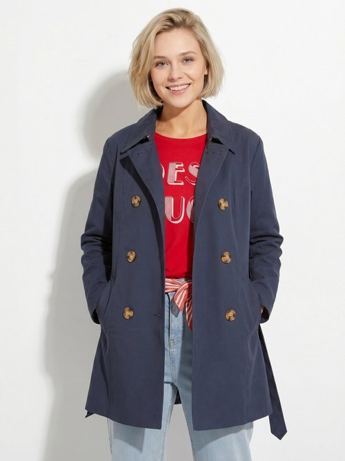 Trench court double boutonnage uni col pointu Femme Bleu TOSCA FA1