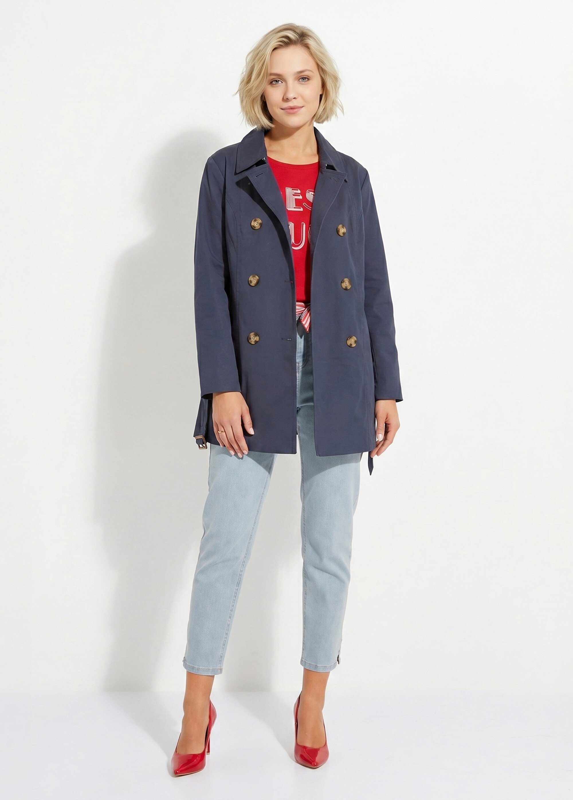 Trench court double boutonnage uni col pointu Femme Bleu TOSCA SI1