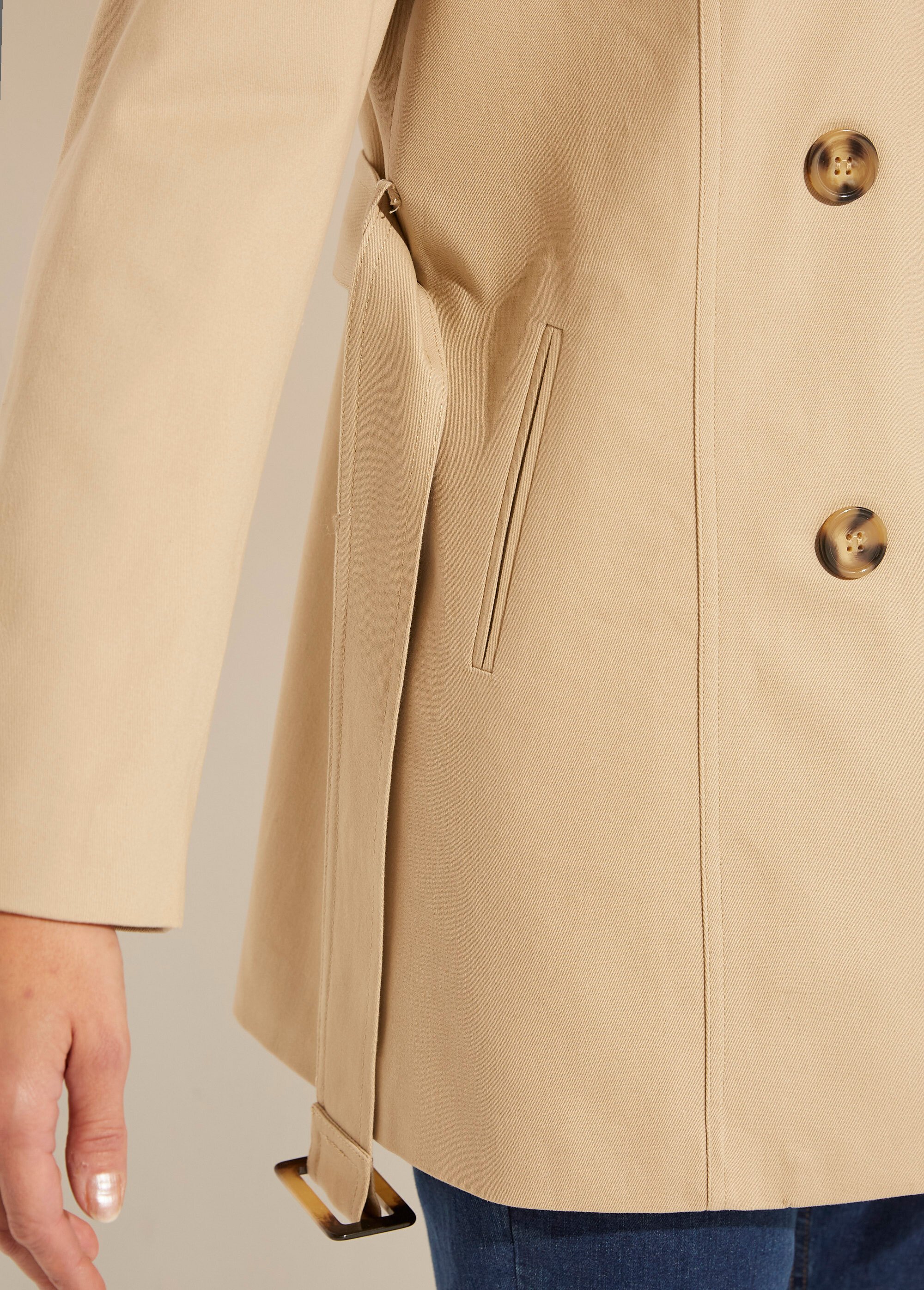 Trench court double boutonnage uni col pointu Femme Beige TOSCA DE1
