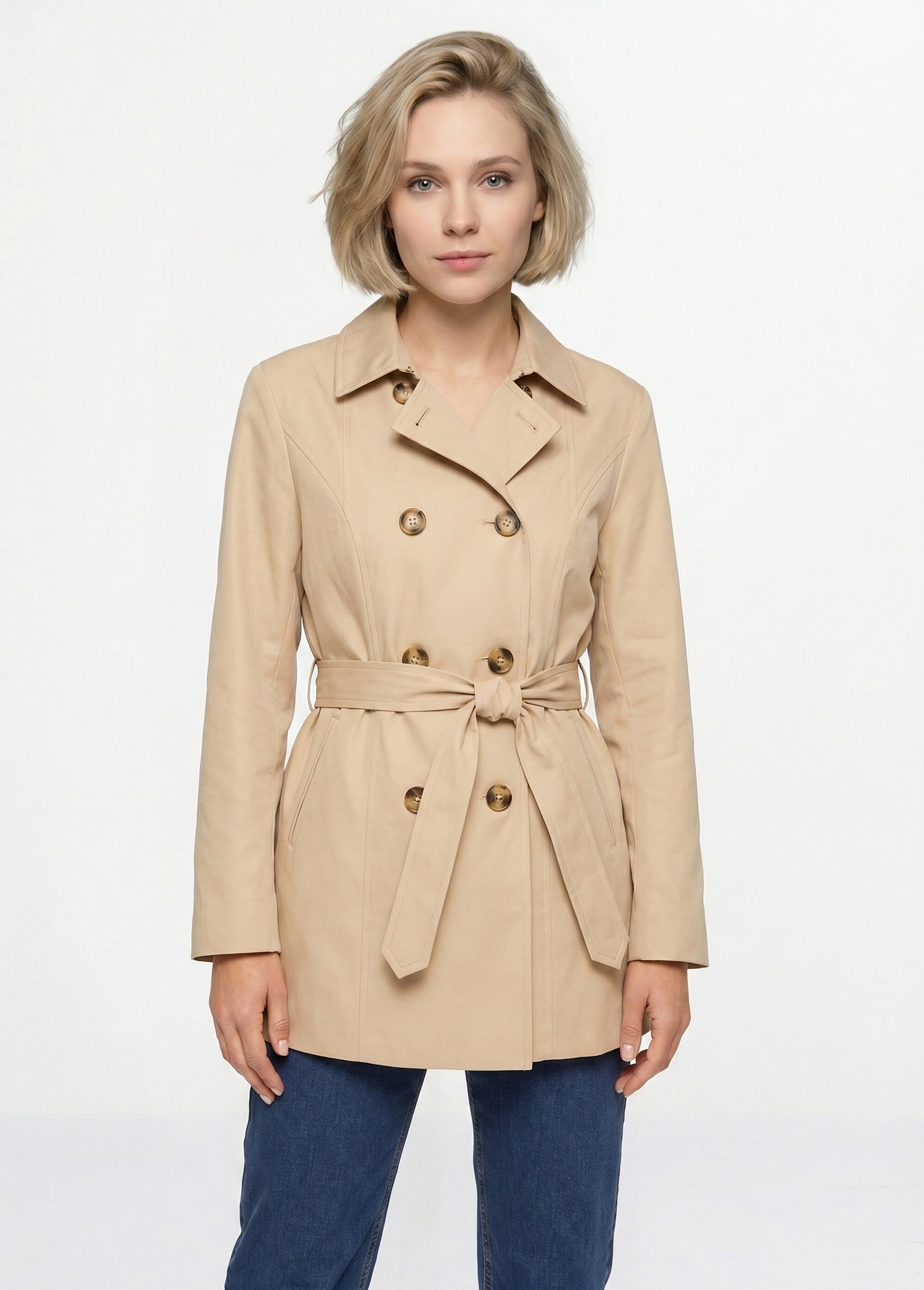 Trench court double boutonnage uni col pointu Femme Beige TOSCA FA1