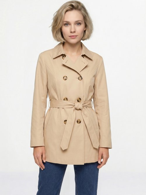 Trench court double boutonnage uni col pointu Femme Beige TOSCA FA1