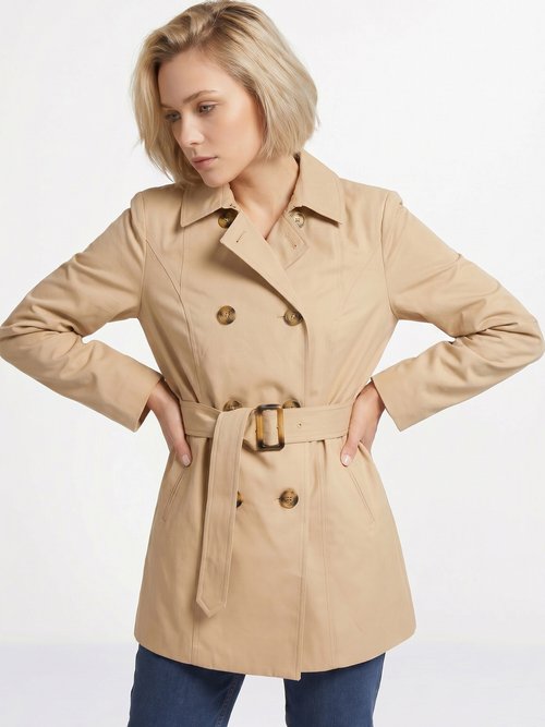 Trench court double boutonnage uni col pointu Femme Beige TOSCA MV1