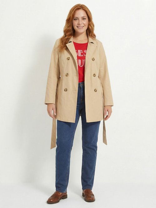 Trench court double boutonnage uni col pointu Femme Grande Taille Beige TOSCA SI1