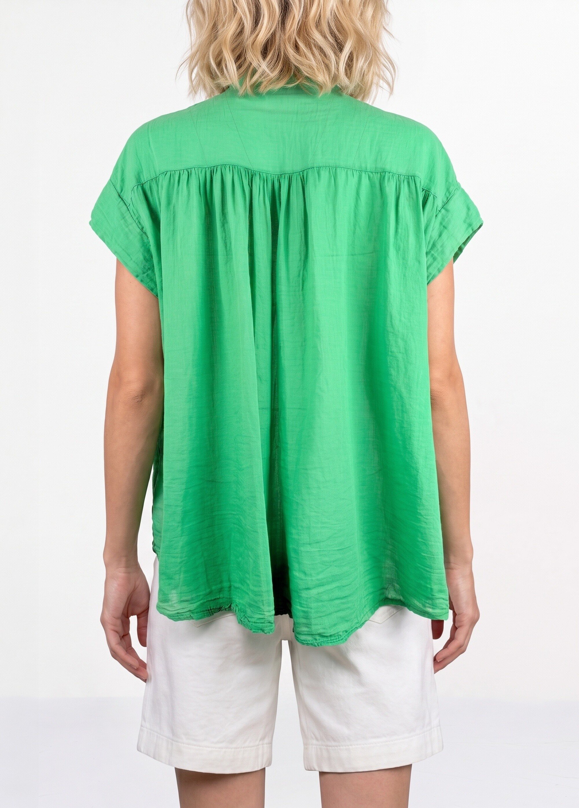 Tunique en coton léger encolure en V Femme Vert AND-83348 DO1