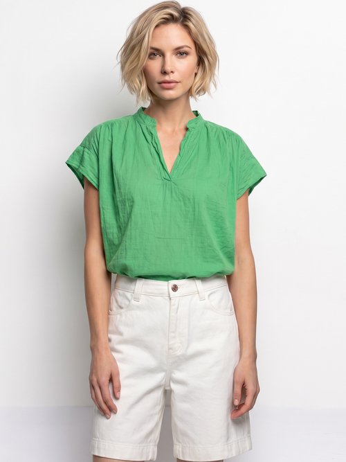 Tunique en coton léger encolure en V Femme Vert AND-83348 FA1