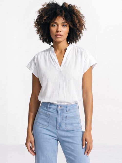 Tunique en coton léger encolure en V Femme Blanc AND-83348 FA1