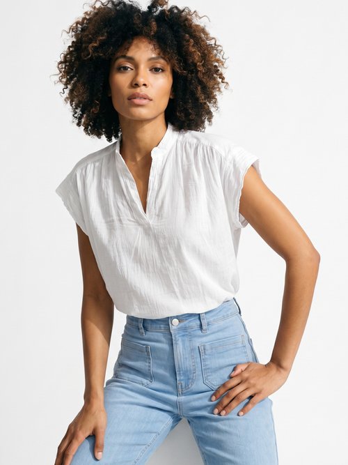 Tunique en coton léger encolure en V Femme Blanc AND-83348 MV1
