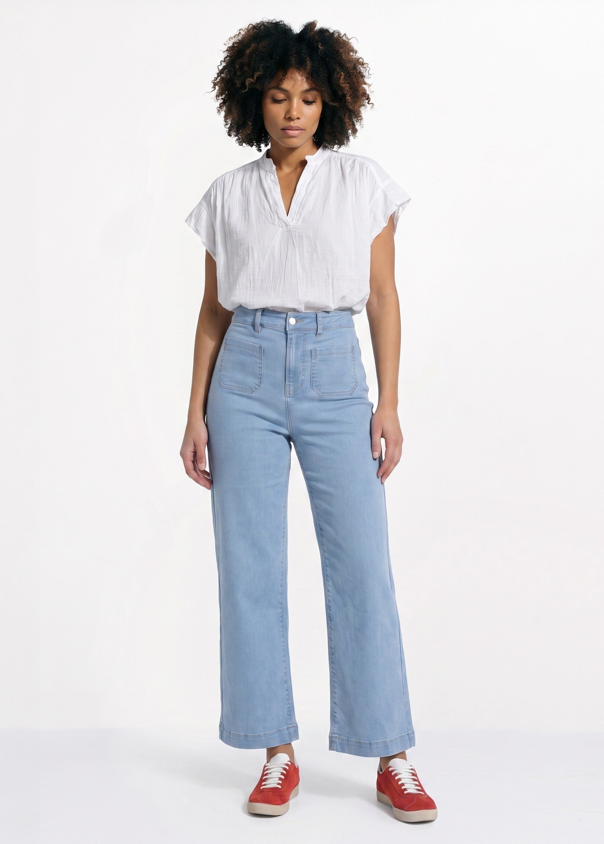 Tunique en coton léger encolure en V Femme Blanc AND-83348 SI1