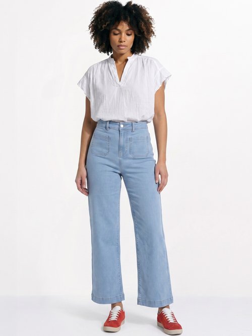 Tunique en coton léger encolure en V Femme Blanc AND-83348 SI1