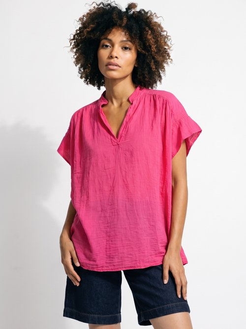 Tunique en coton léger encolure en V Femme Rose AND-83348 FA1