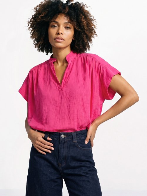 Tunique en coton léger encolure en V Femme Rose AND-83348 MV1
