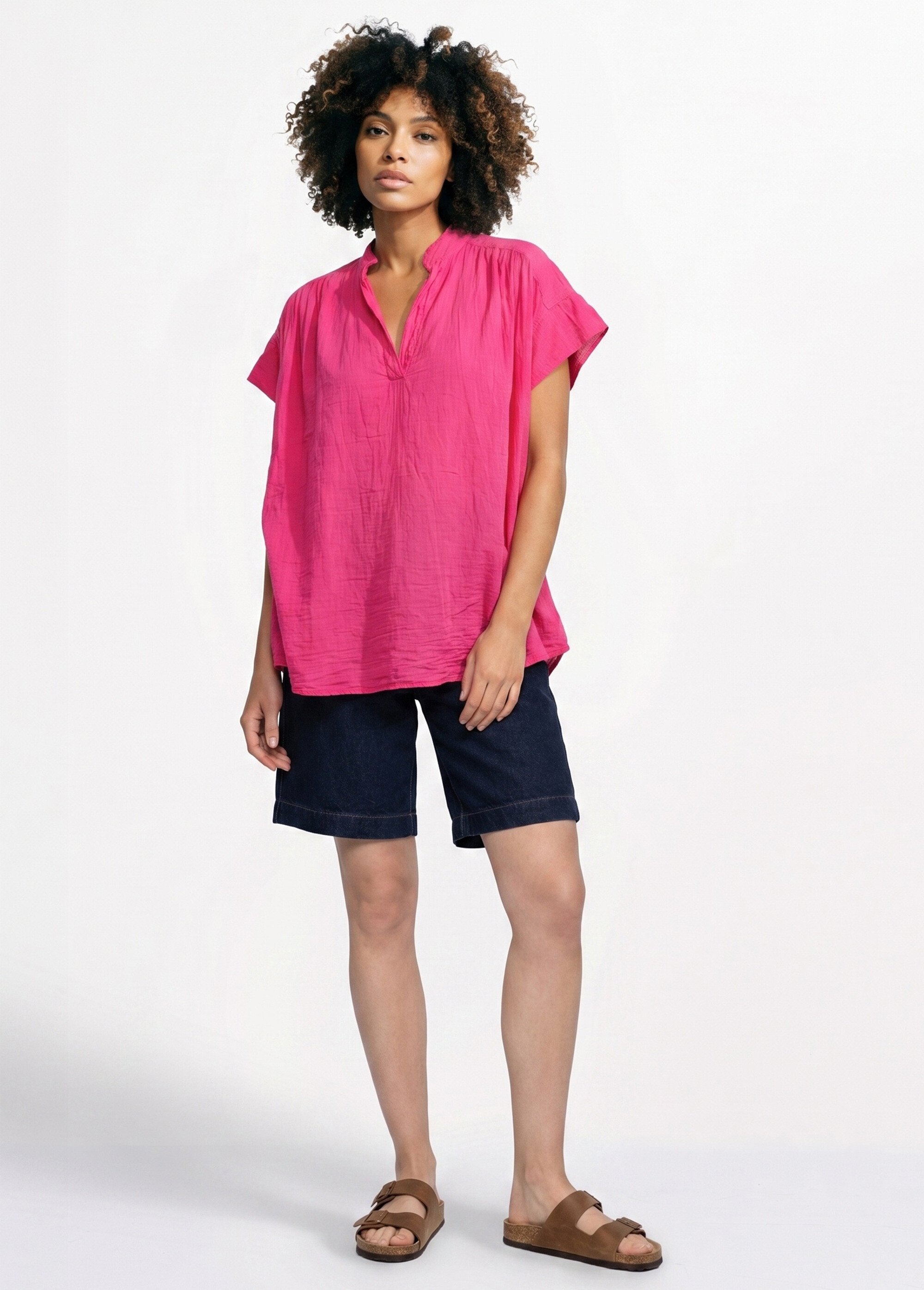 Tunique en coton léger encolure en V Femme Rose AND-83348 SI1