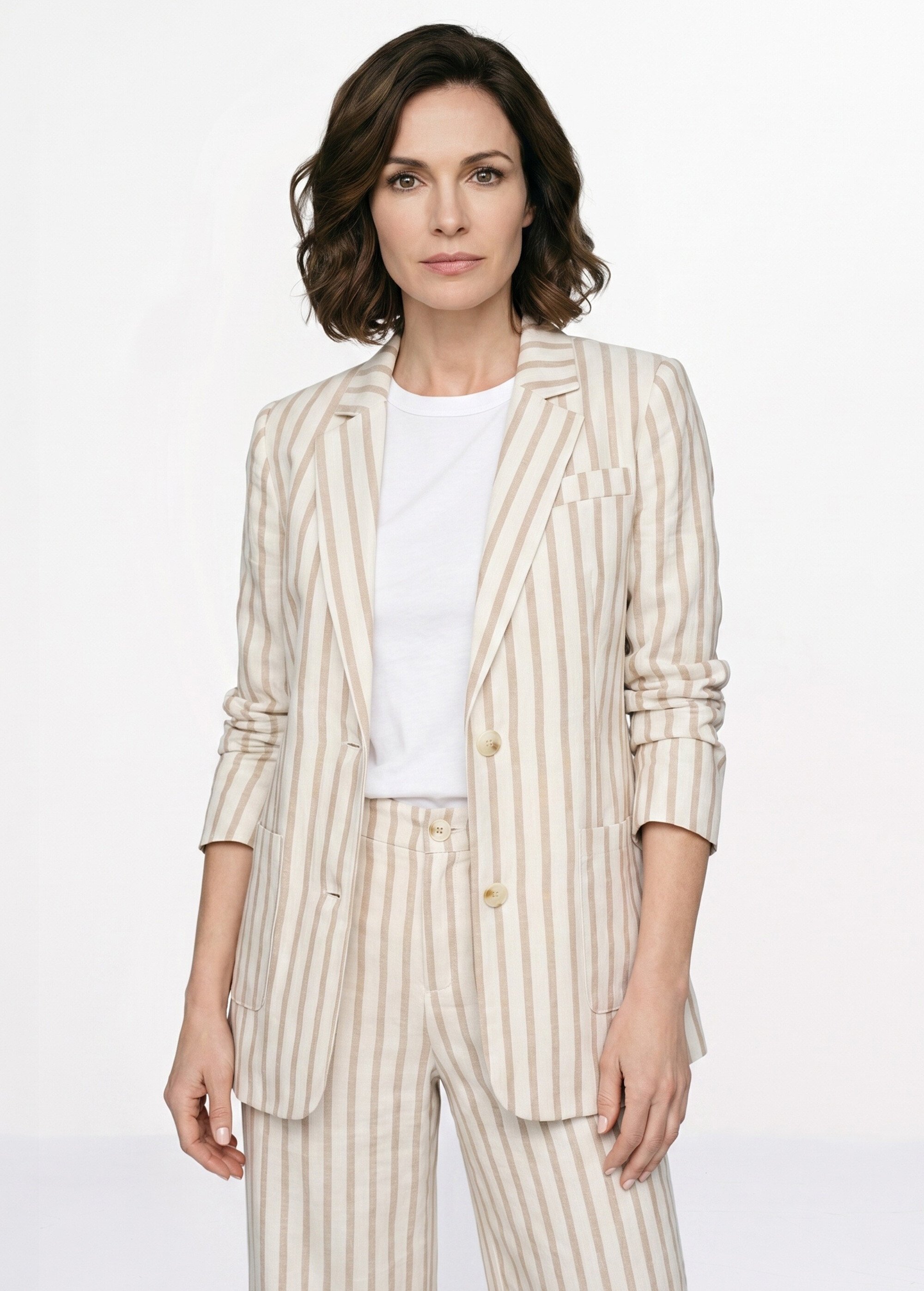 Veste col tailleur, rayures  métallisées Femme Beige ATT-ATN25648 FA1