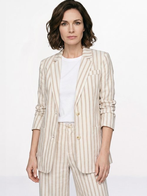 Veste col tailleur, rayures métallisées Femme Beige ATT-ATN25648 FA1