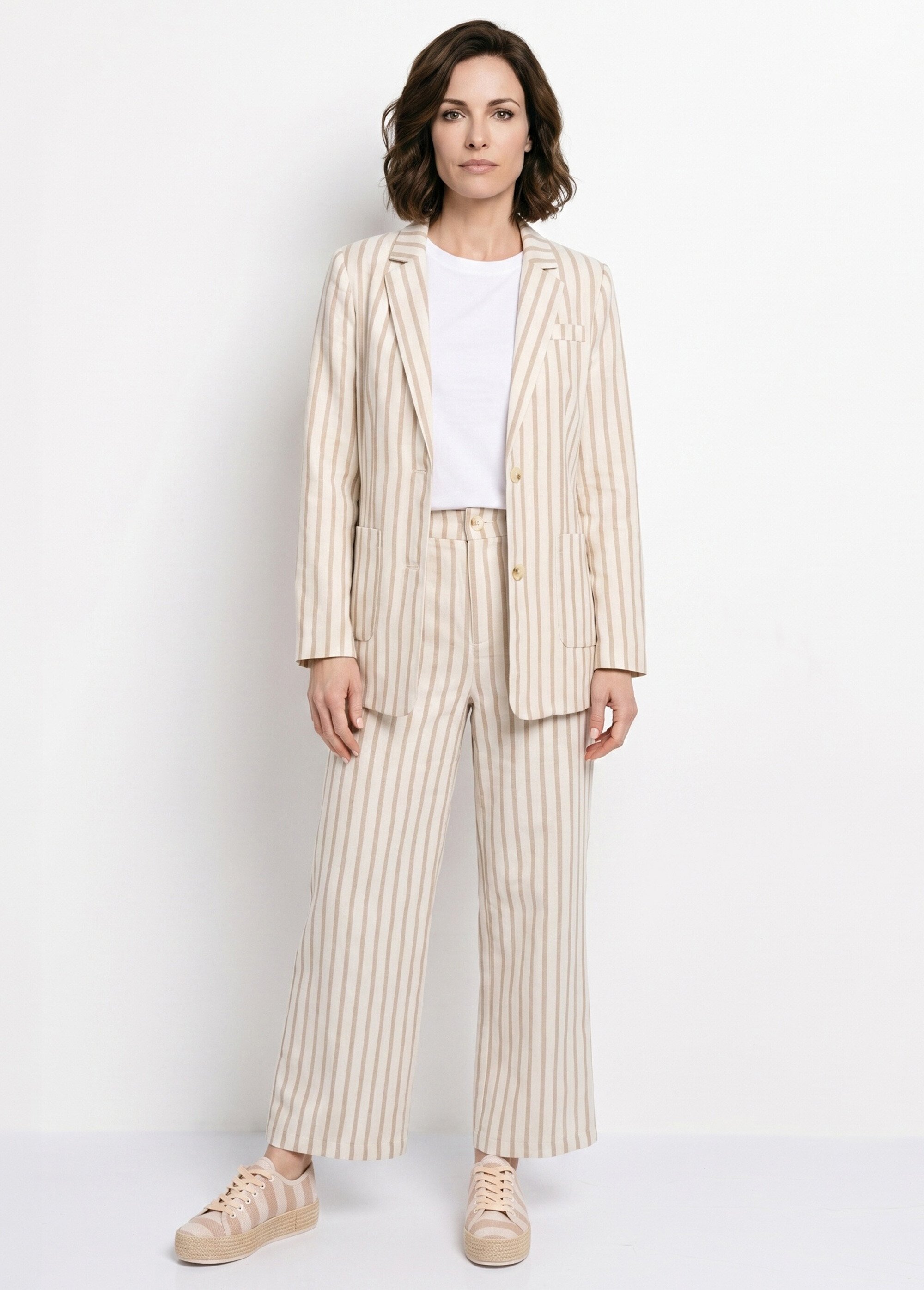 Veste col tailleur, rayures  métallisées Femme Beige ATT-ATN25648 SI1