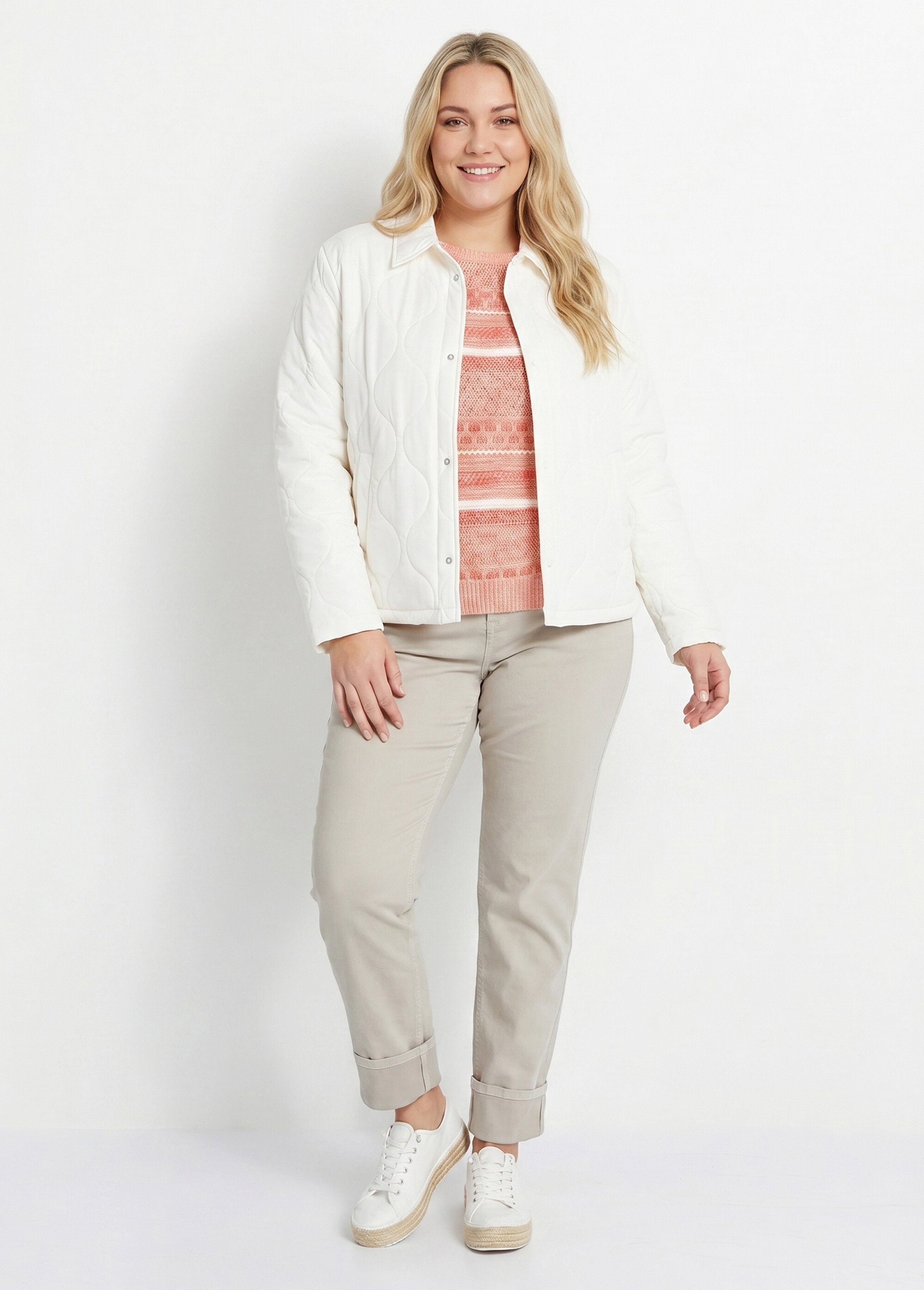 Veste courte matelassée pressionnée Femme Grande Taille Beige TROPIQUE SI1