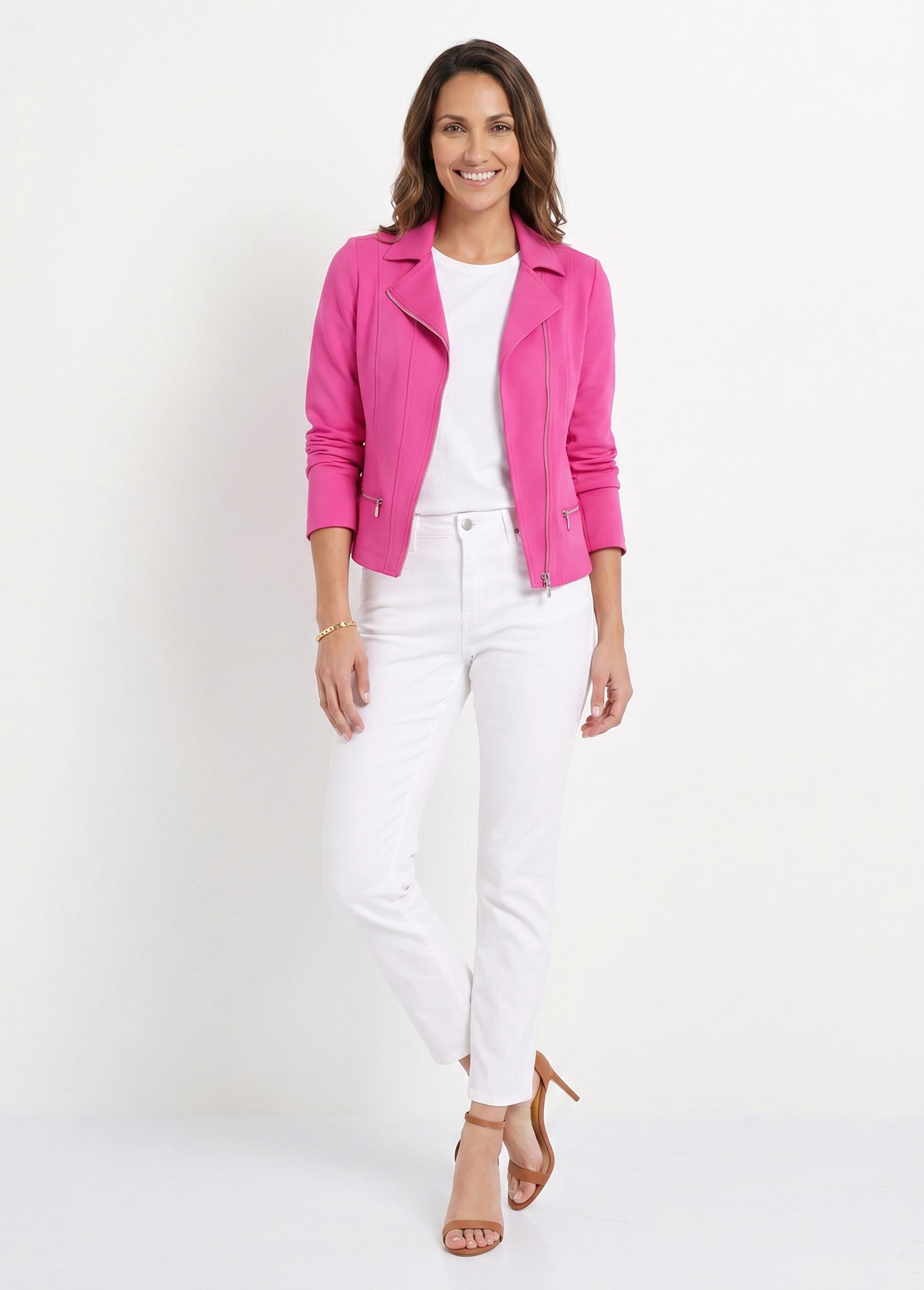 Veste courte zippée droite maille milano Femme Rose TRIOLET SI1