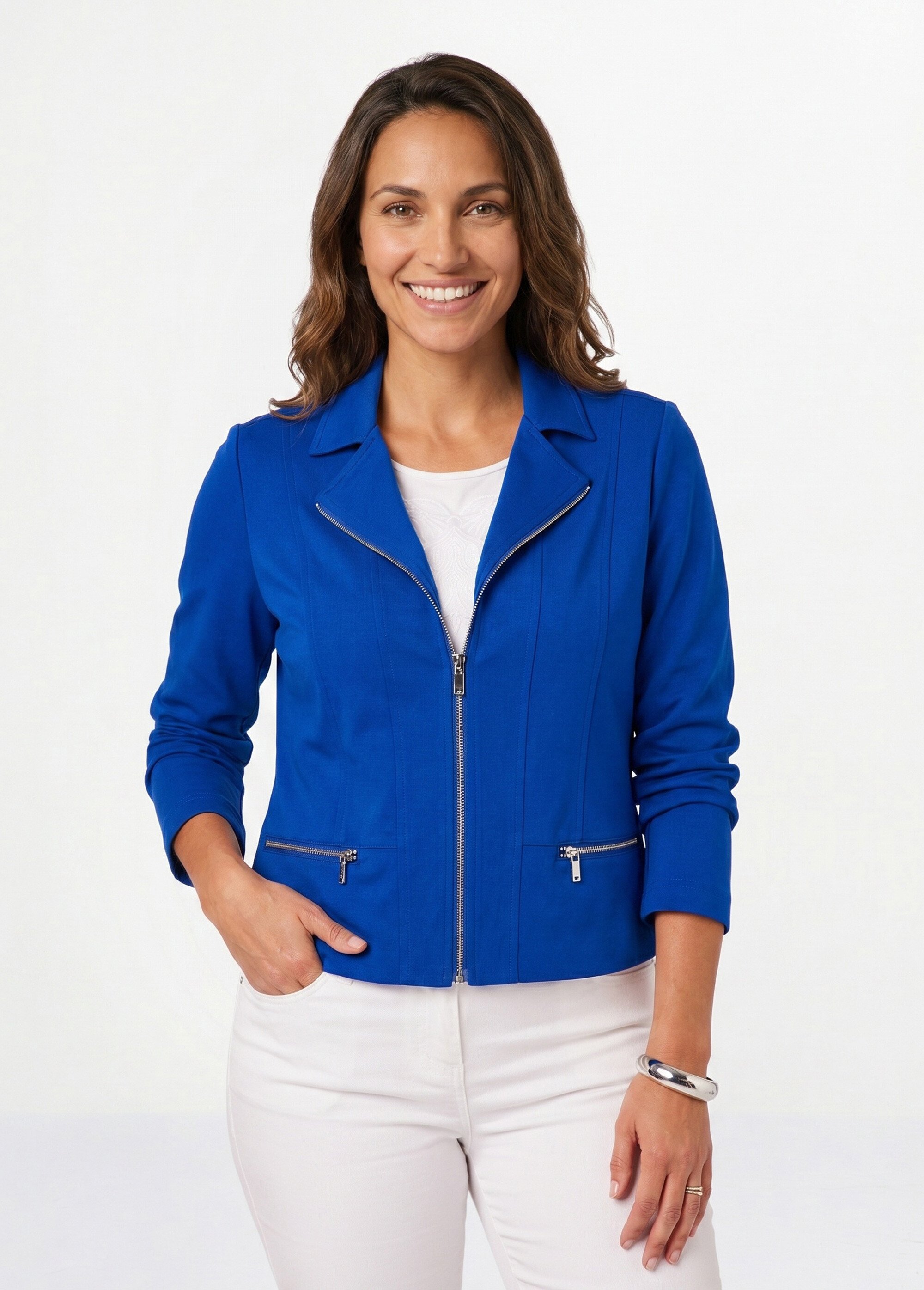 Veste courte zippée droite maille milano Femme Bleu TRIOLET FA1