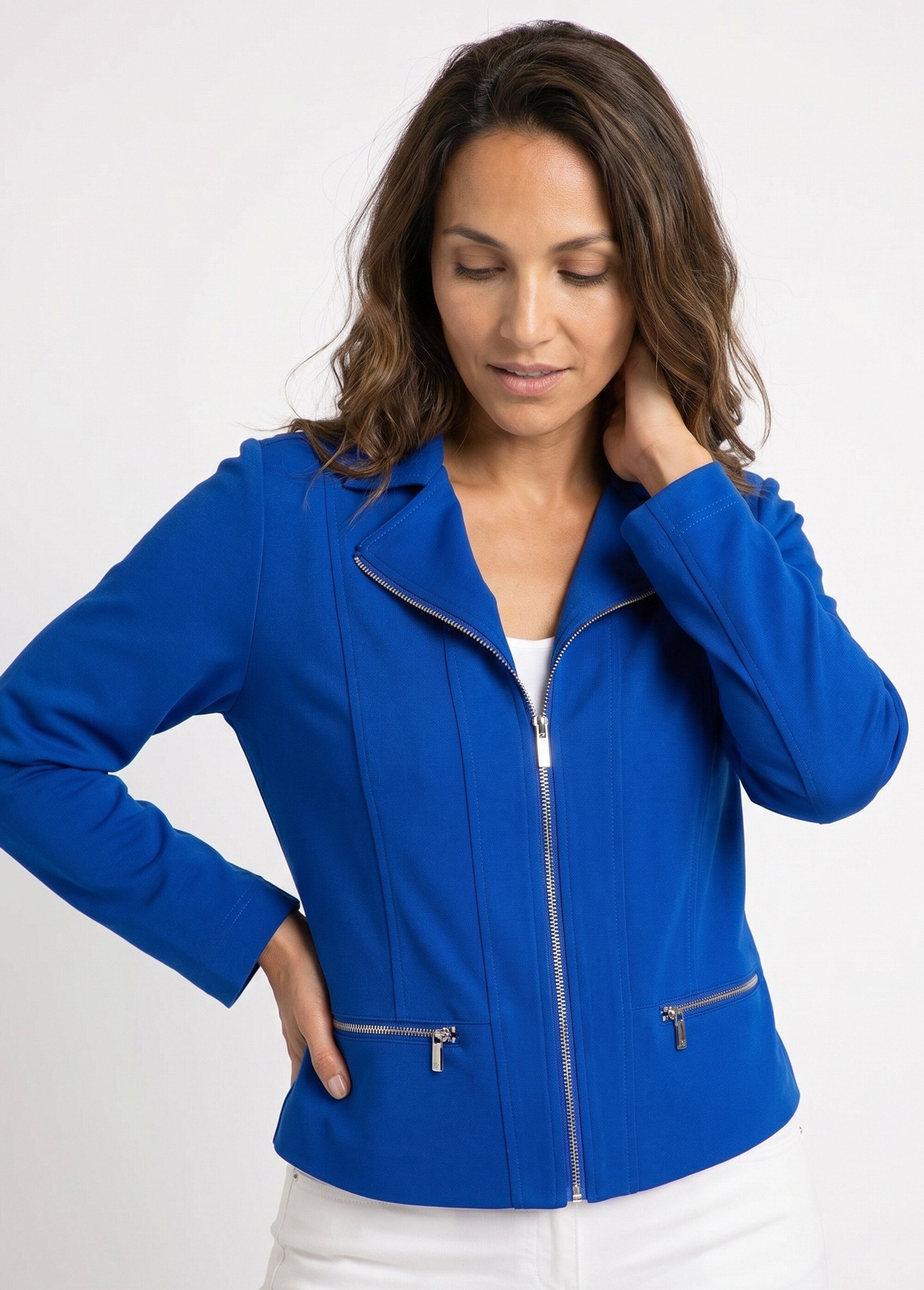 Veste courte zippée droite maille milano