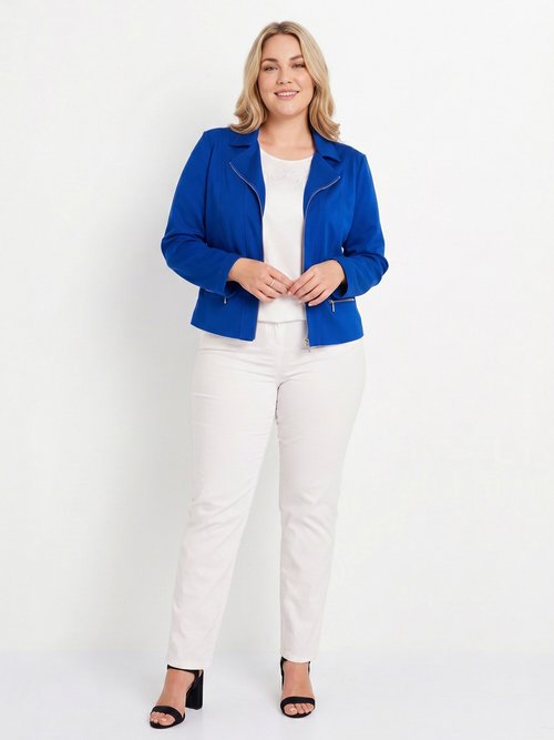 Veste courte zippée droite maille milano Femme Grande Taille Bleu TRIOLET SI1