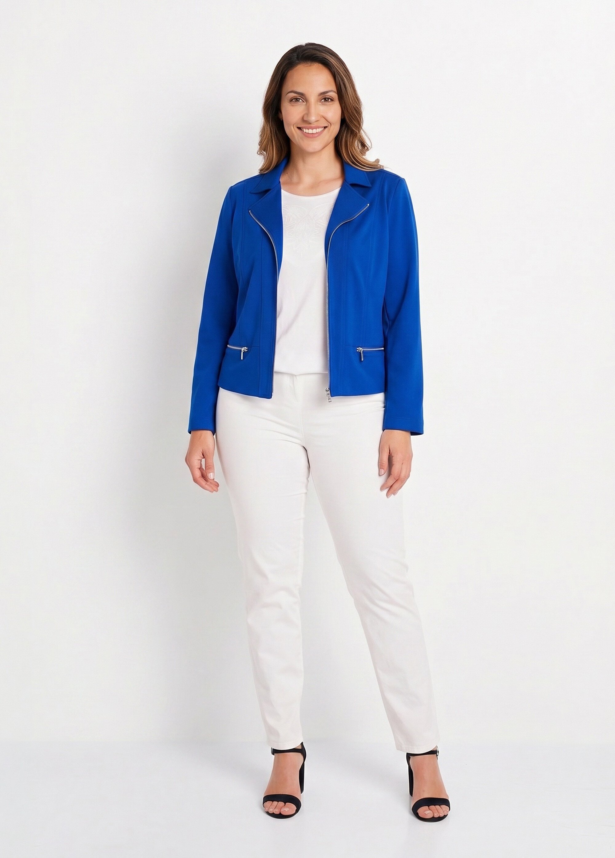 Veste courte zippée droite maille milano Femme Bleu TRIOLET SI1
