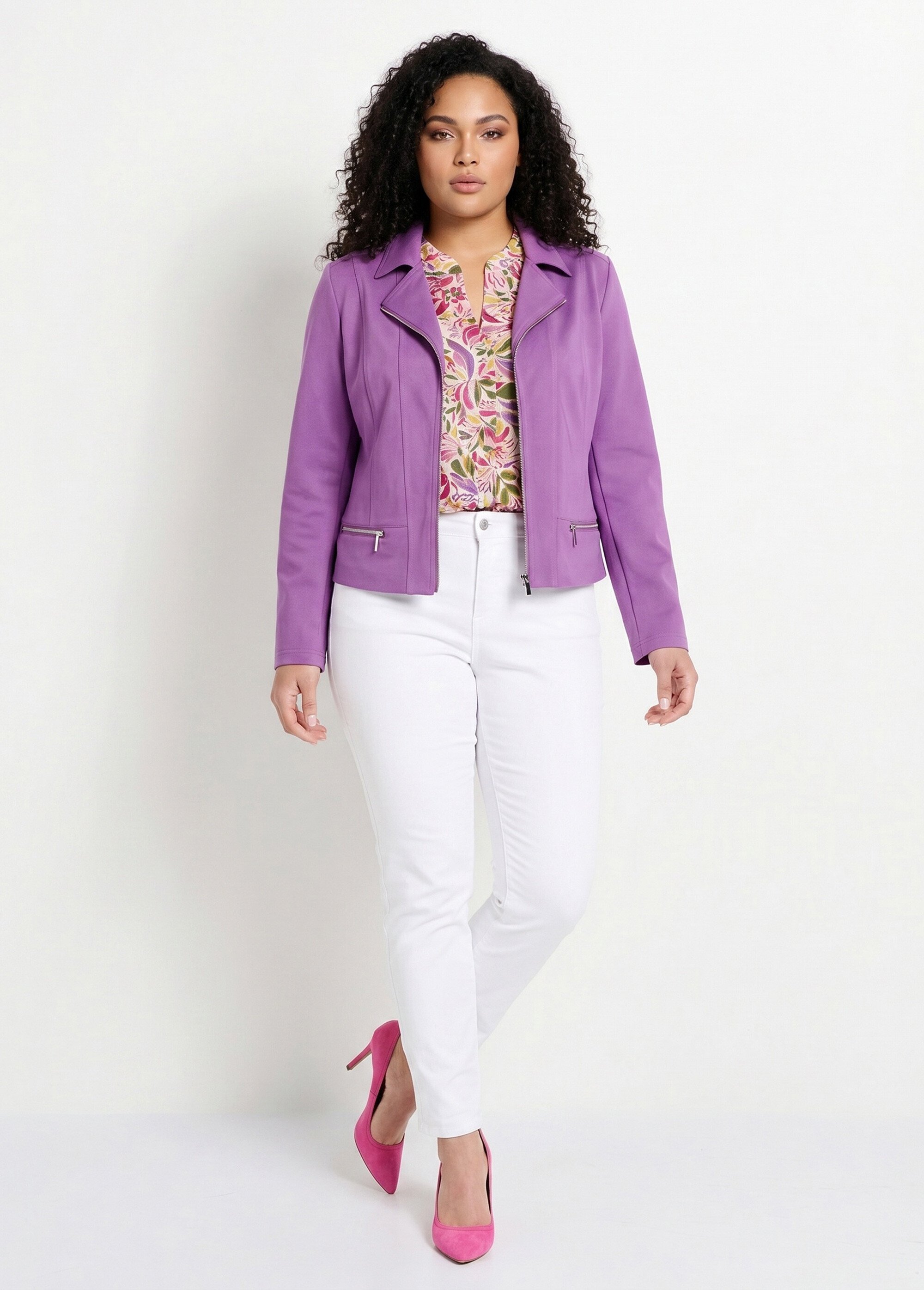 Veste courte zippée droite maille milano Femme Grande Taille Violet TRIOLET SI1