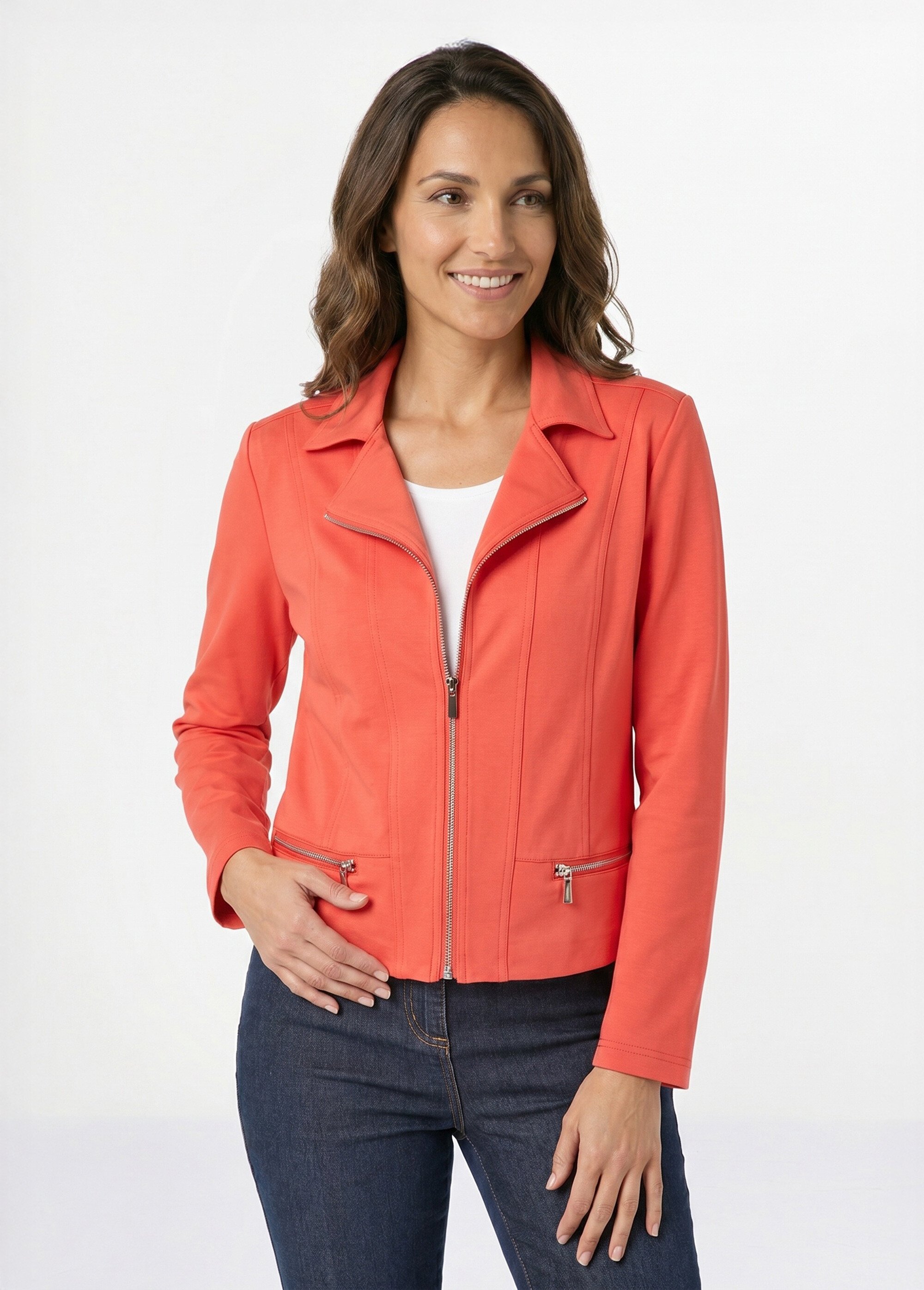 Veste courte zippée droite maille milano Femme Orange TRIOLET FA1