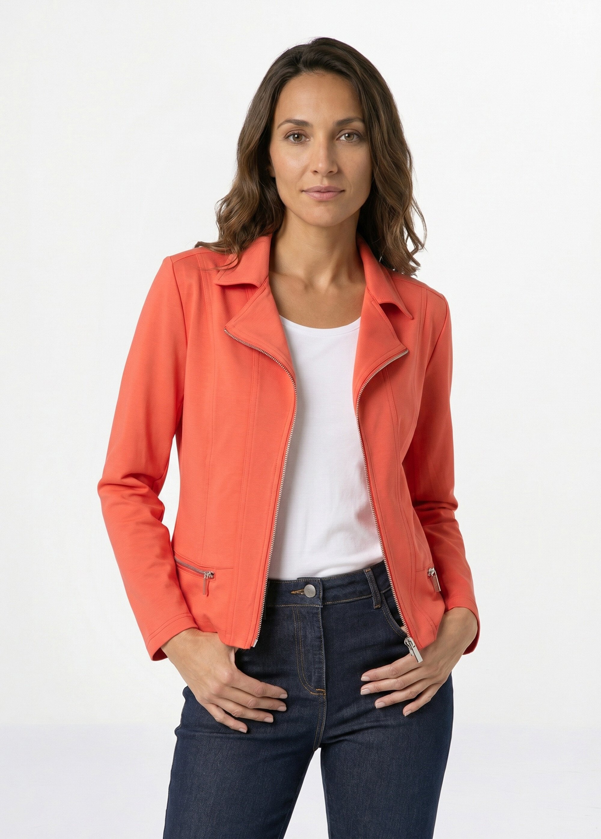 Veste courte zippée droite maille milano
