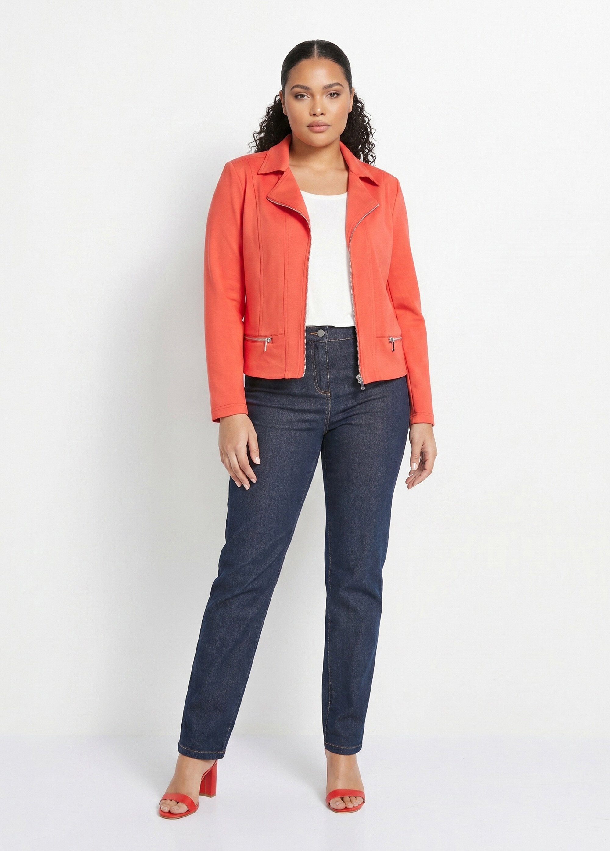 Veste courte zippée droite maille milano Femme Grande Taille Orange TRIOLET SI1