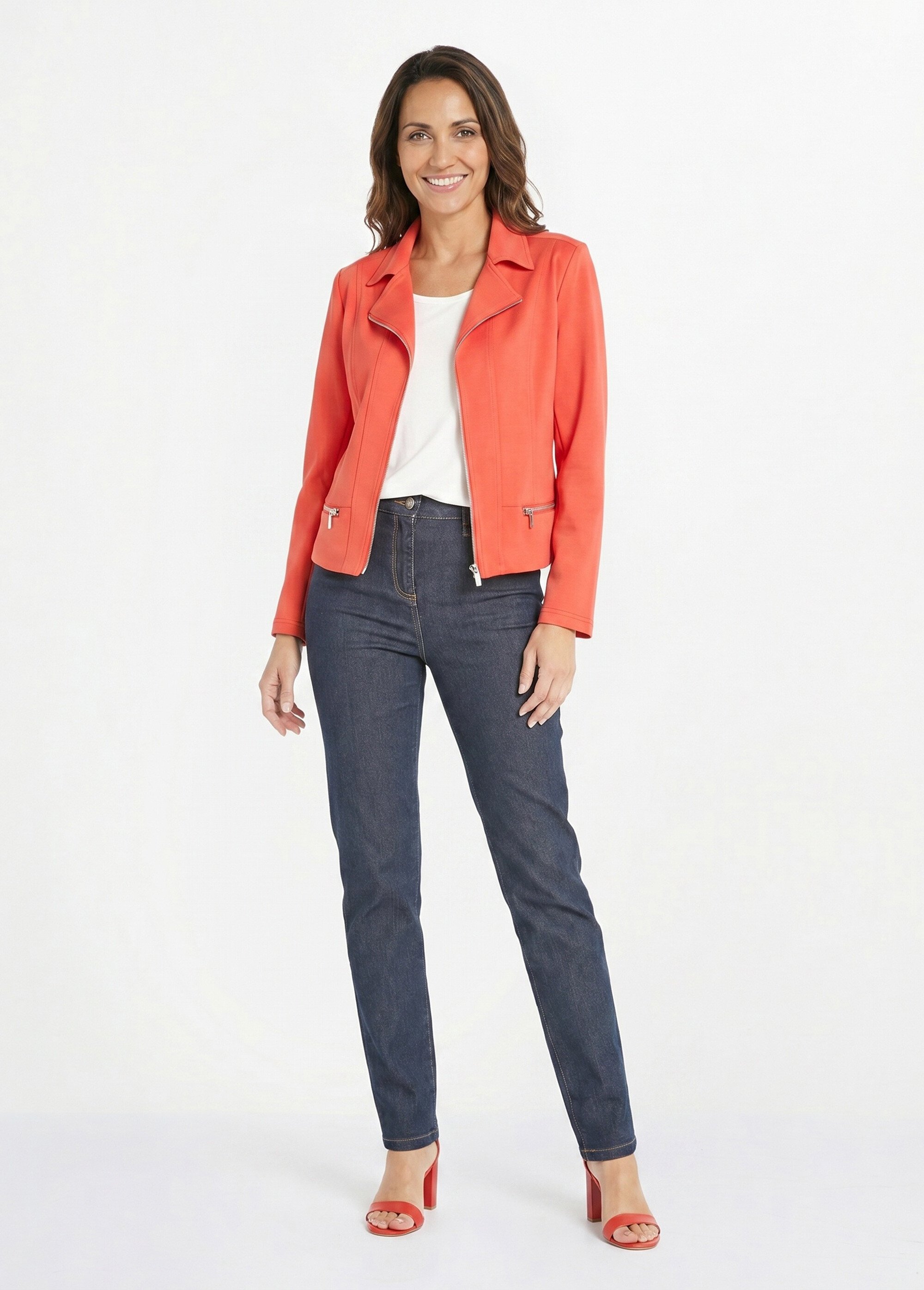 Veste courte zippée droite maille milano Femme Orange TRIOLET SI1