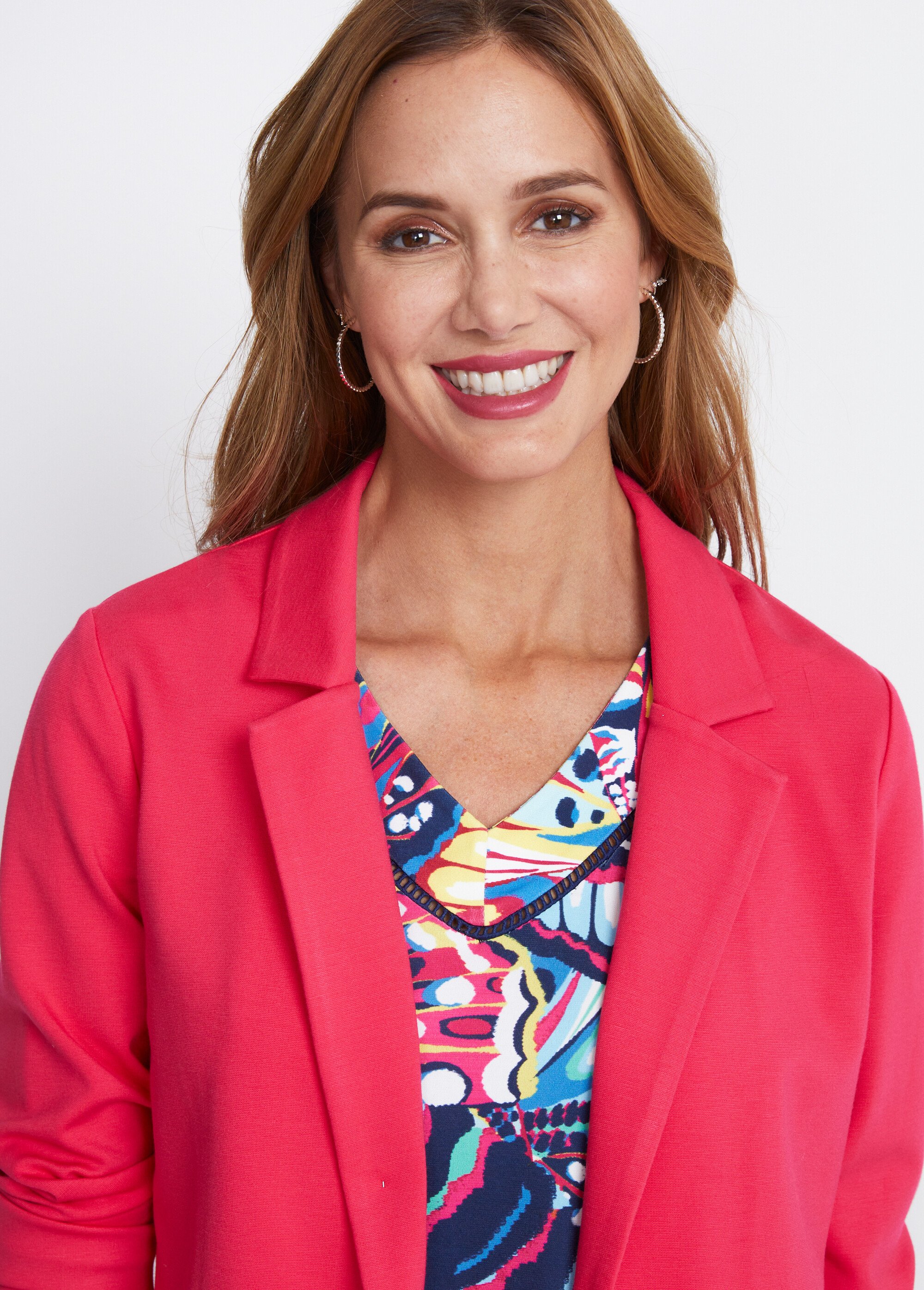 Veste droite boutonnée maille milano unie Femme Rose TISSERAND DE1