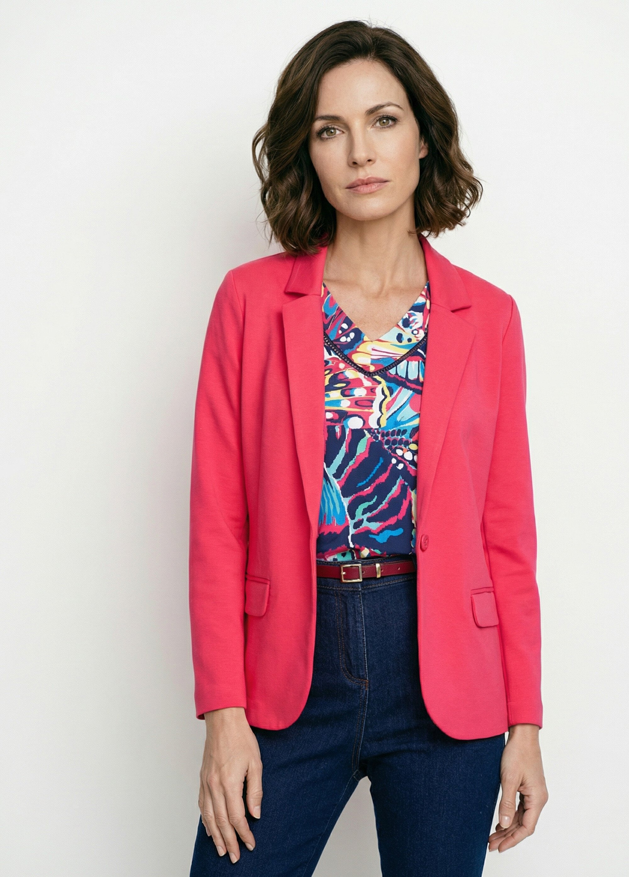 Veste droite boutonnée maille milano unie Femme Rose TISSERAND FA1