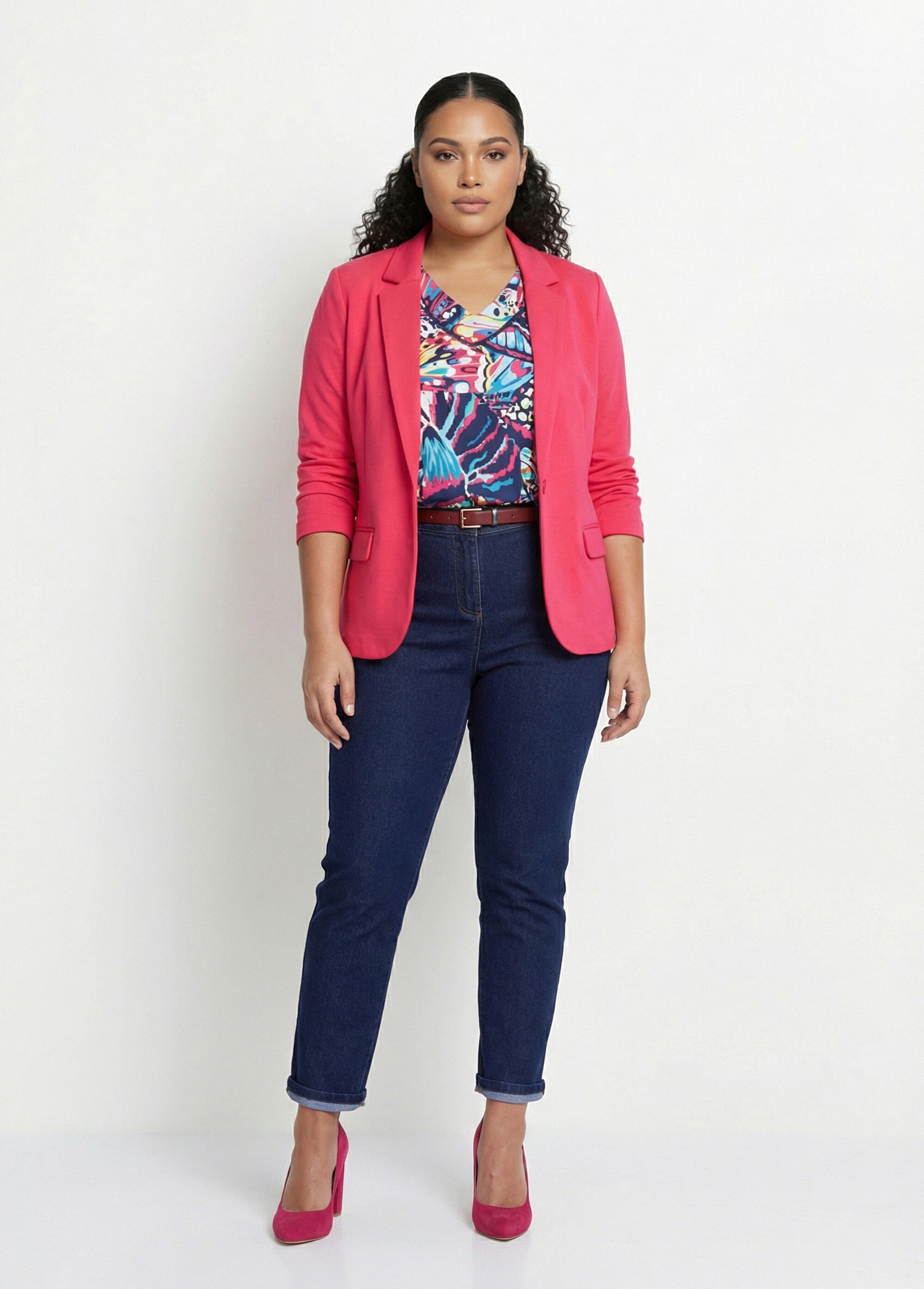 Veste droite boutonnée maille milano unie Femme Grande Taille Rose TISSERAND SI1