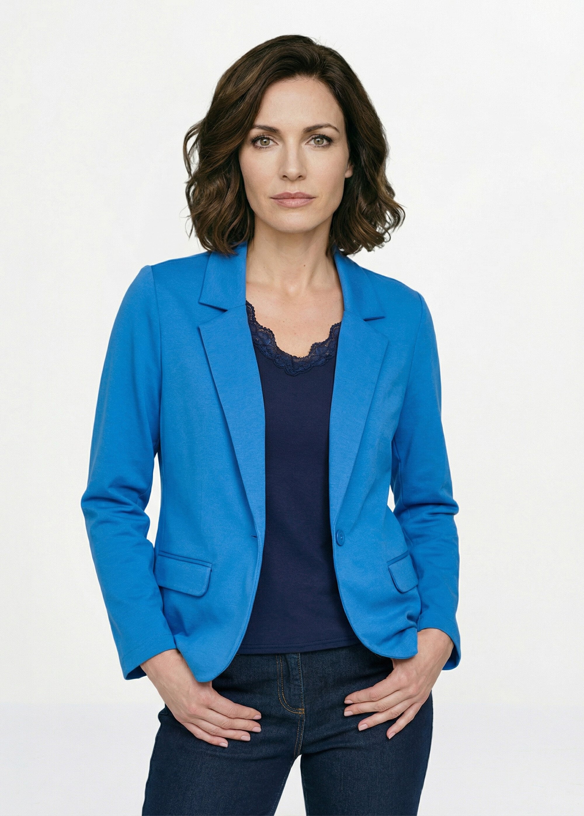 Veste droite boutonnée maille milano unie Femme Bleu TISSERAND FA1