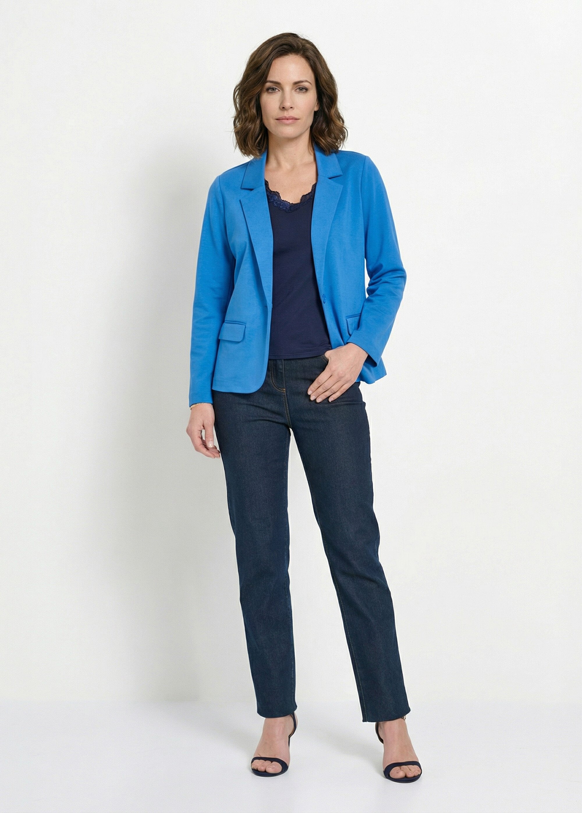 Veste droite boutonnée maille milano unie Femme Bleu TISSERAND SI1