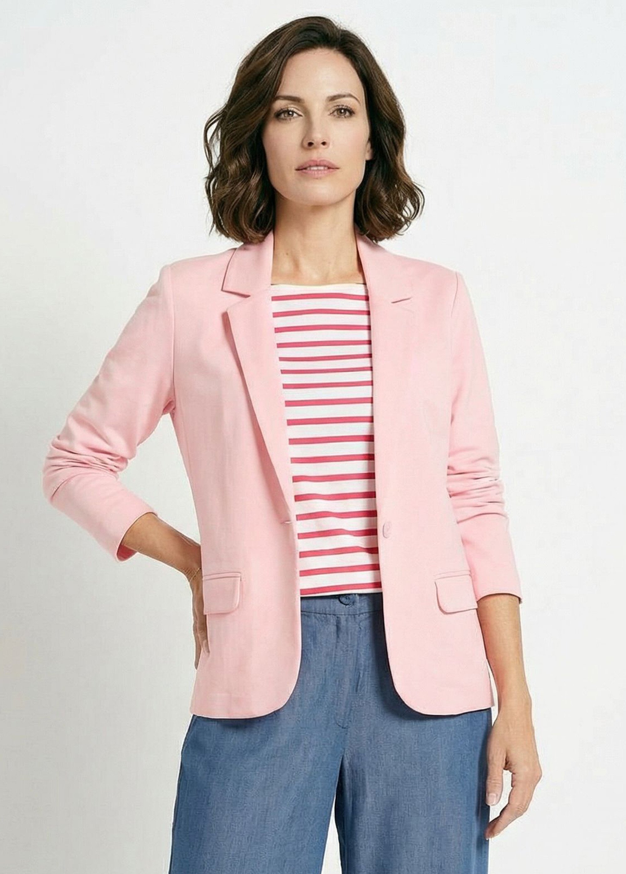 Veste droite boutonnée maille milano unie Femme ROSE BONBON TISSERAND FA1
