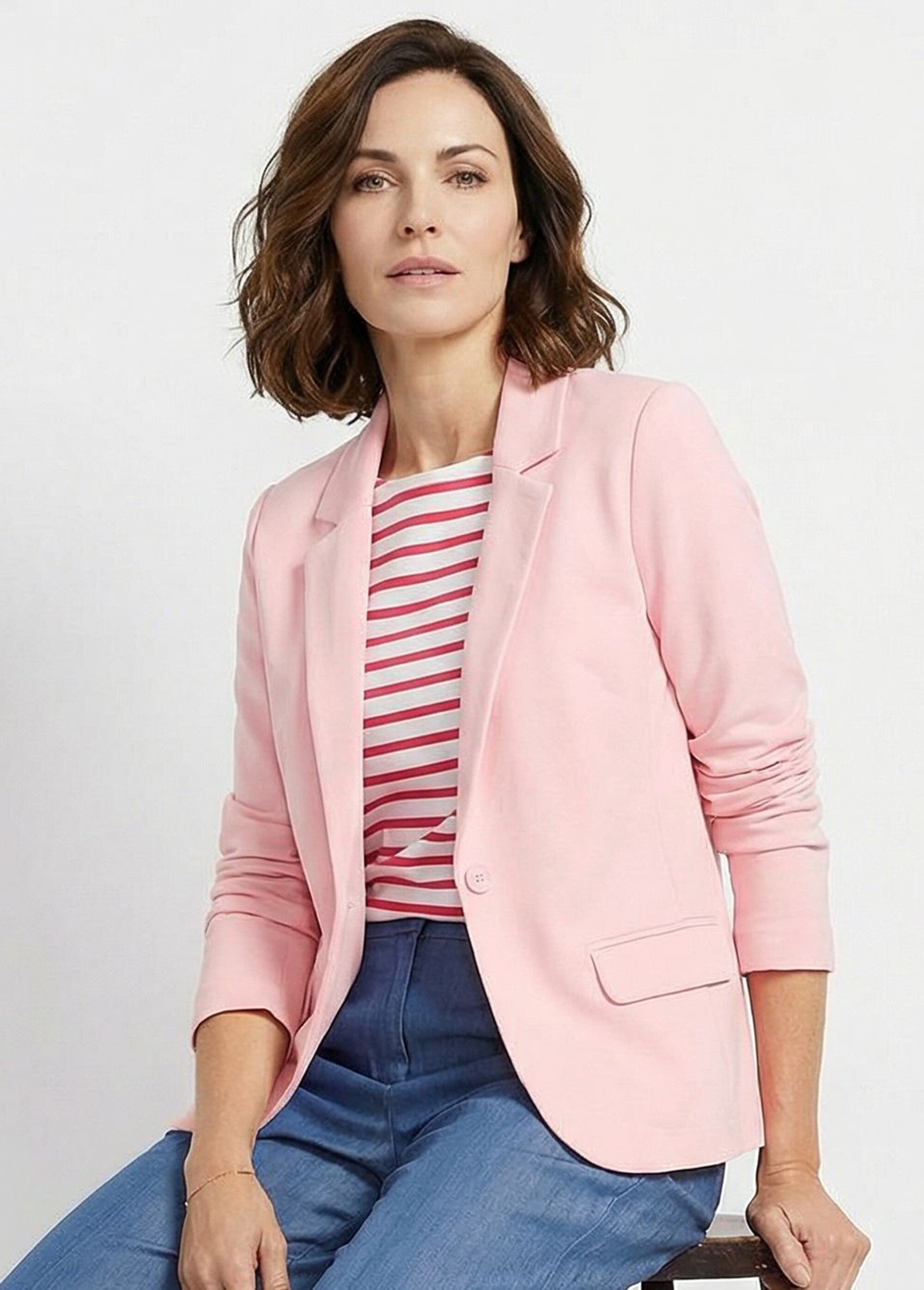 Veste droite boutonnée maille milano unie Femme ROSE BONBON TISSERAND MV1