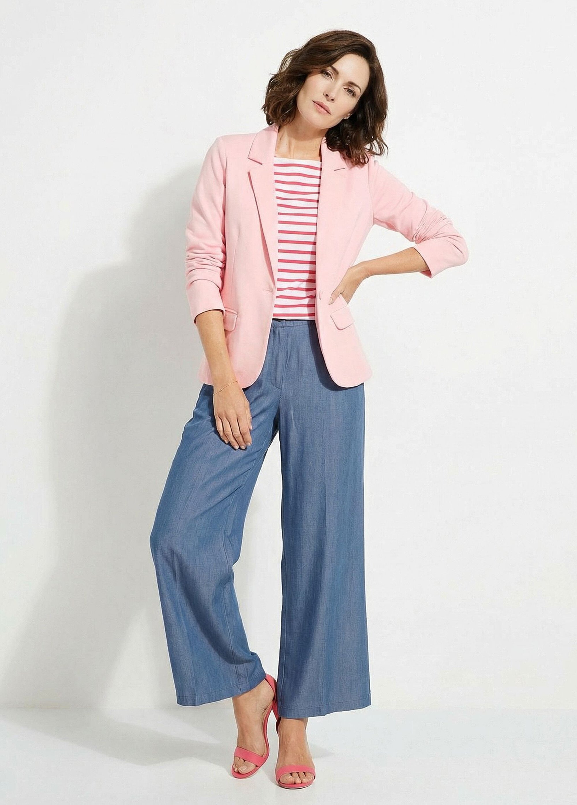 Veste droite boutonnée maille milano unie Femme ROSE BONBON TISSERAND SF1