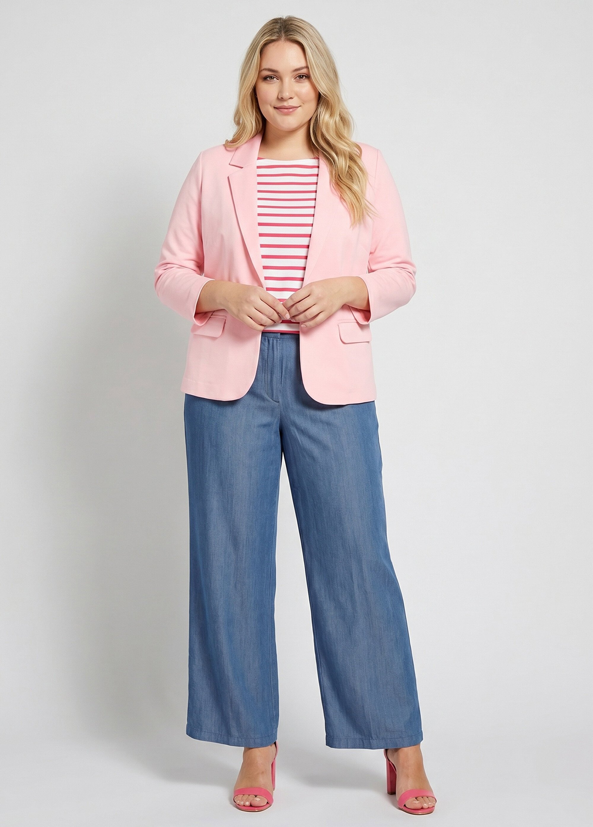 Veste droite boutonnée maille milano unie Femme Grande Taille ROSE BONBON TISSERAND SI1