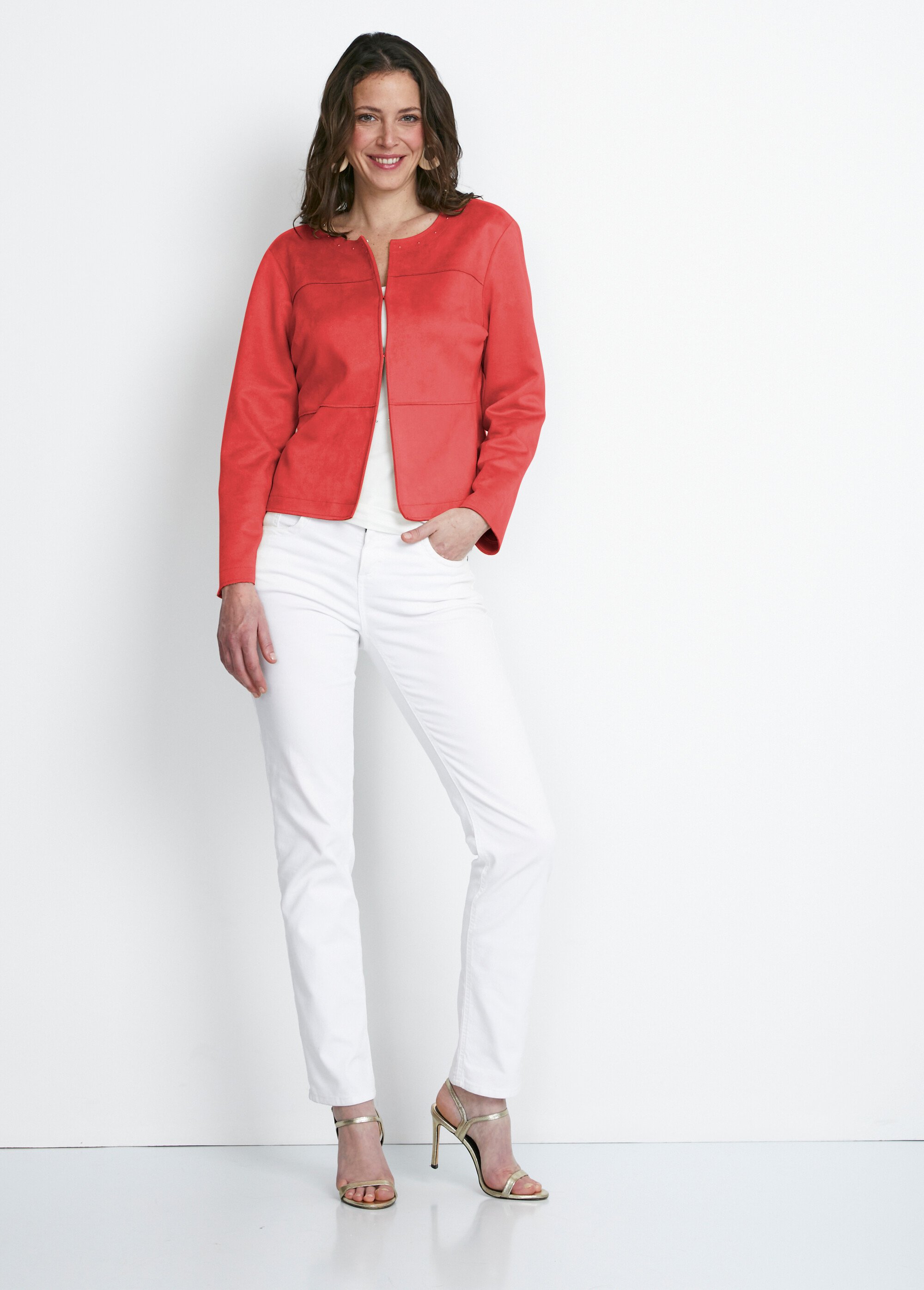 Veste sans col en tissu suédé Orange Afibel