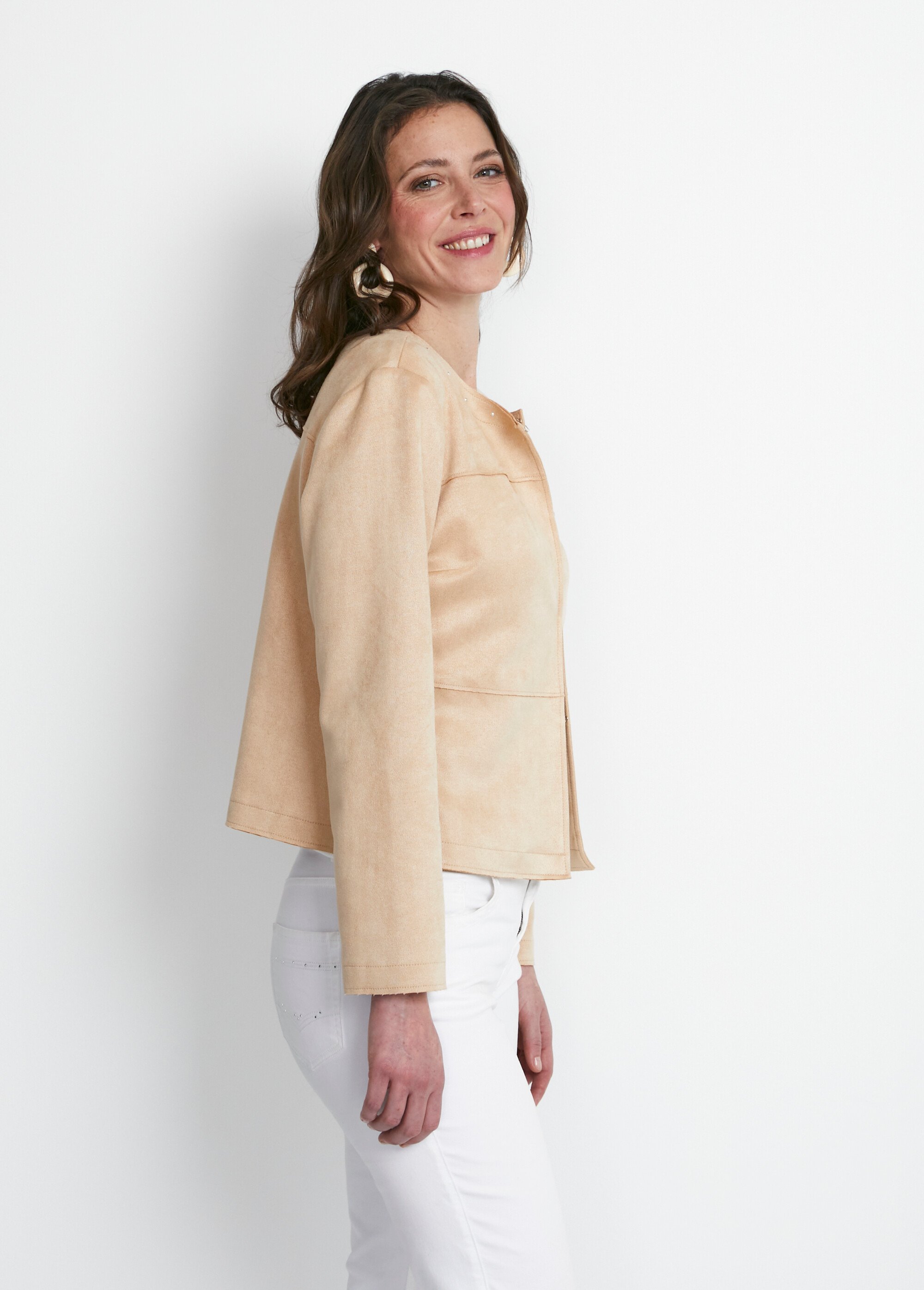 Veste sans col en tissu suédé Femme Beige TREVOR DR1