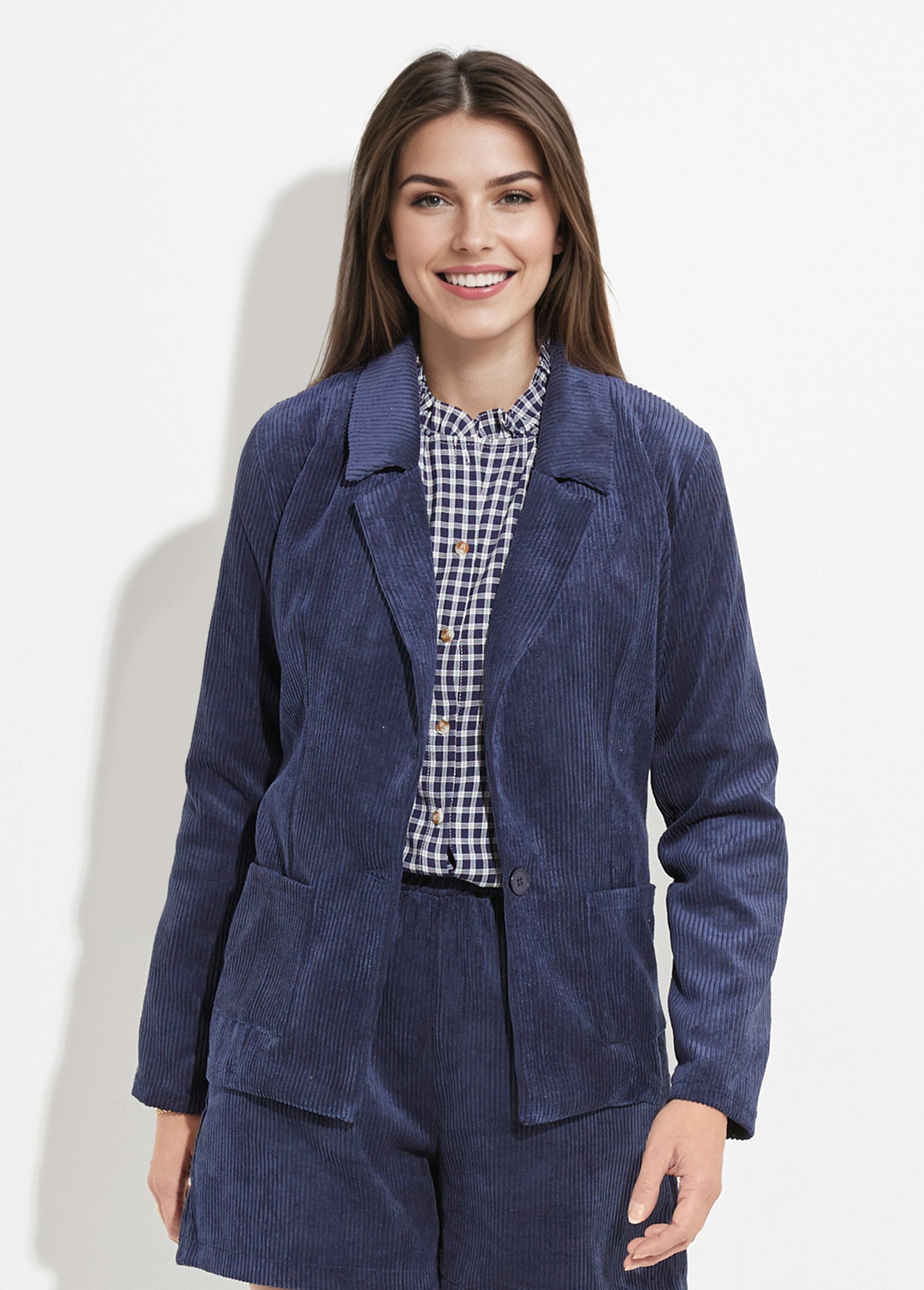 Veste velours grosses cotes, col tailleur Femme Bleu TM-JOUR FA1