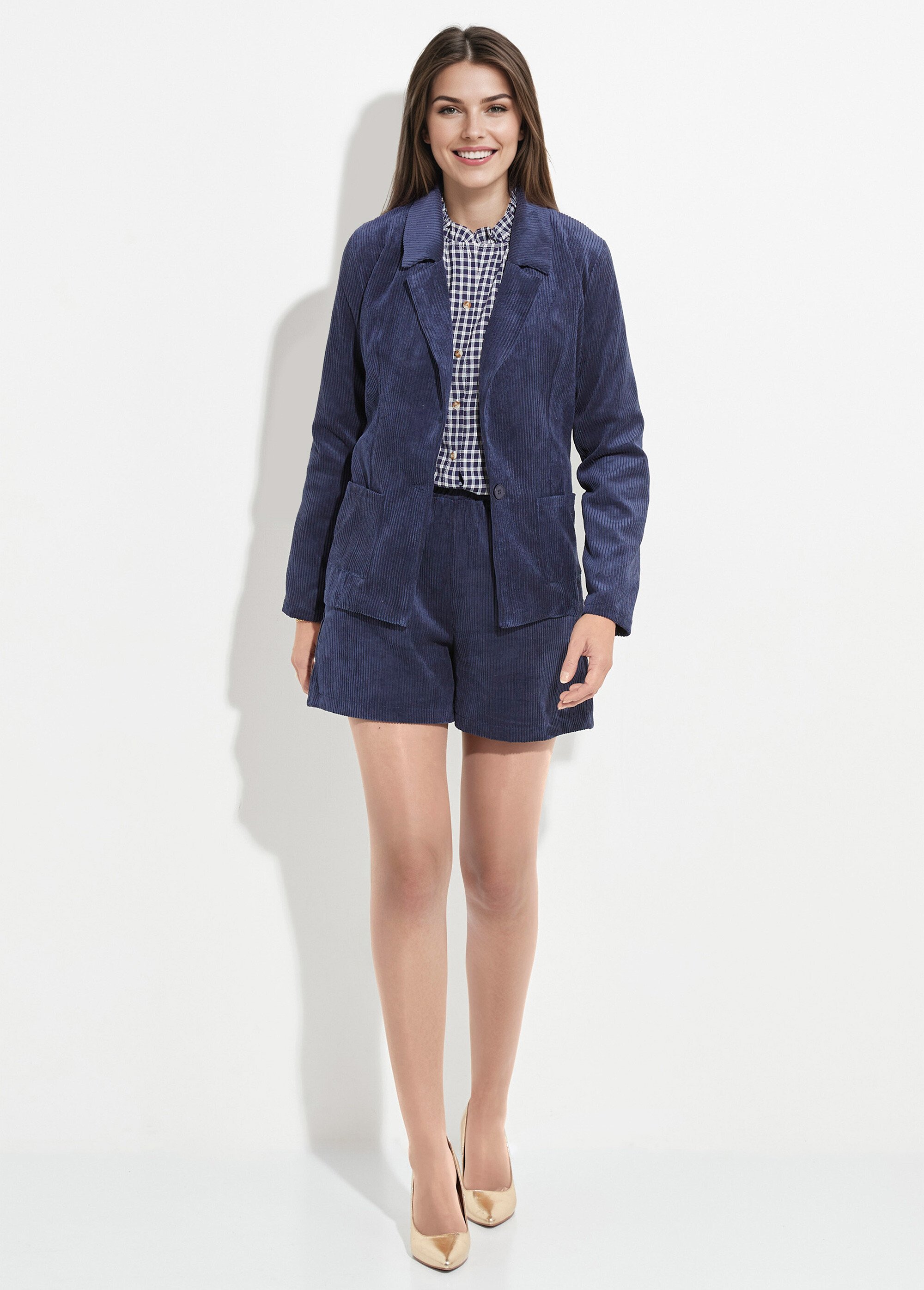 Veste velours grosses cotes, col tailleur Femme Bleu TM-JOUR SF1