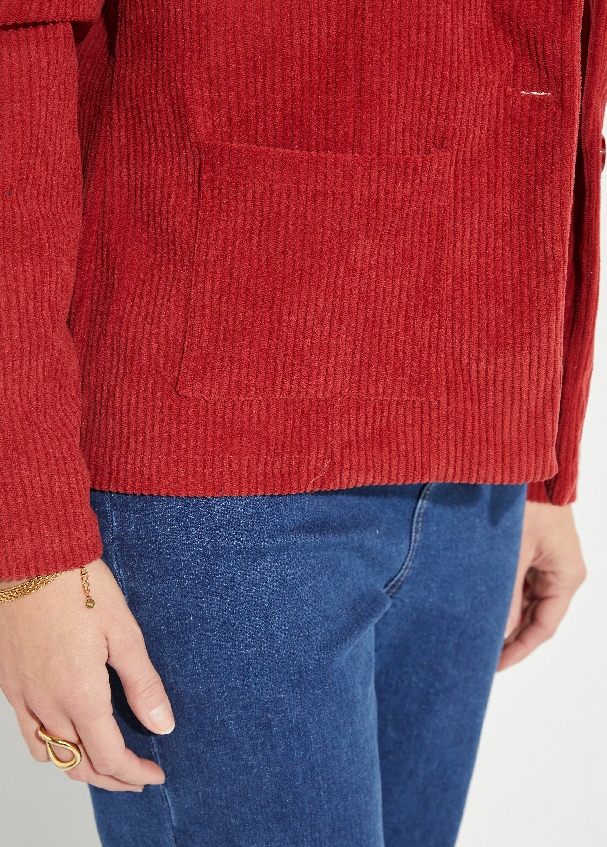 Veste velours grosses cotes, col tailleur Femme Rouge TM-JOUR DE2