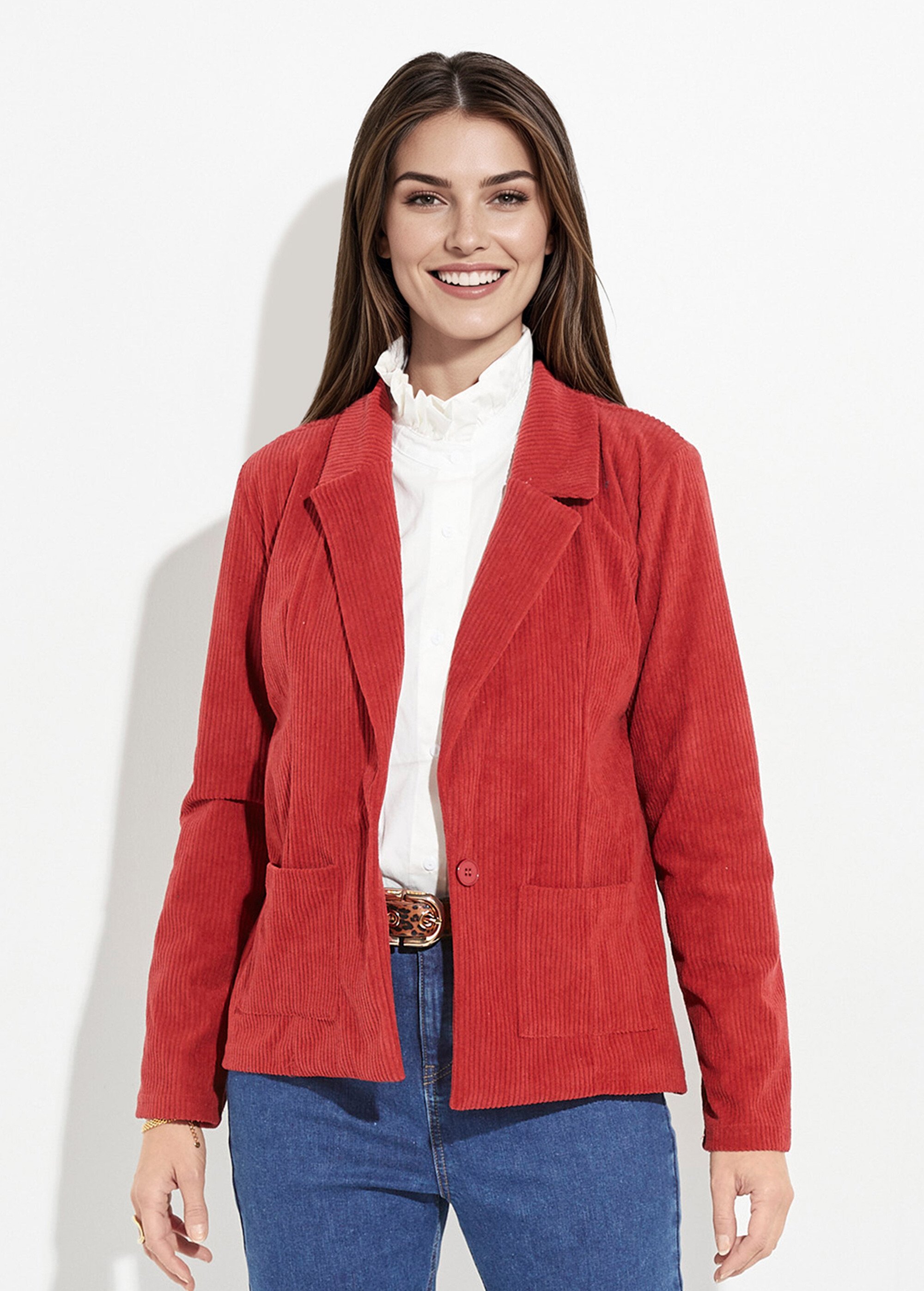 Veste velours grosses cotes, col tailleur Femme Rouge TM-JOUR FA1