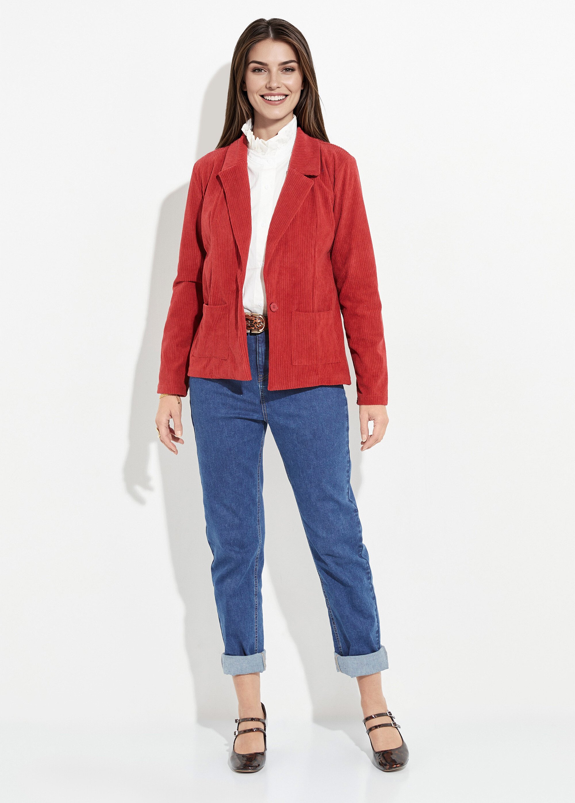 Veste velours grosses cotes, col tailleur Femme Rouge TM-JOUR SF1