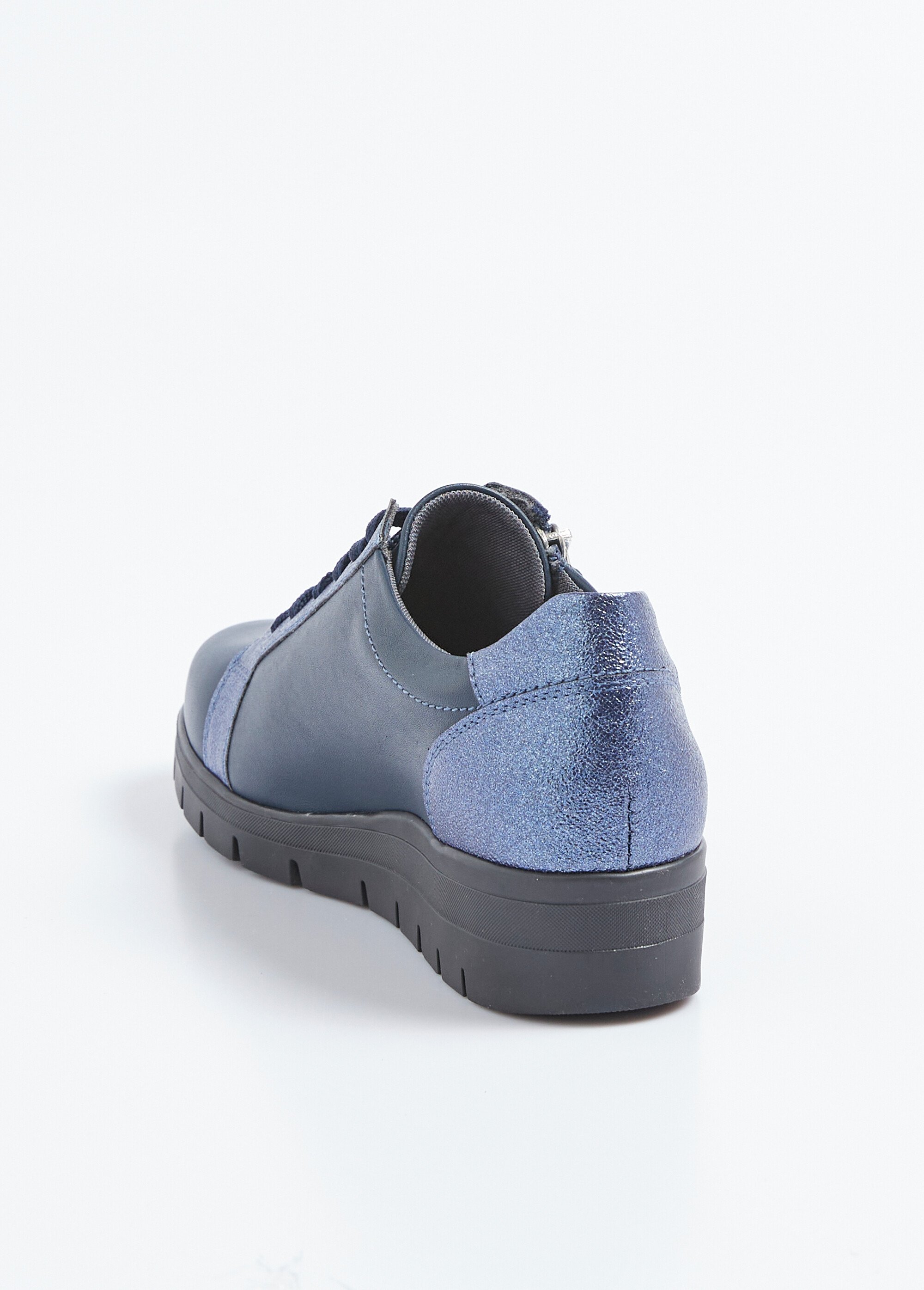 Baskets bi-matière lacées zippées largeur confort Femme Bleu OPERA DO1