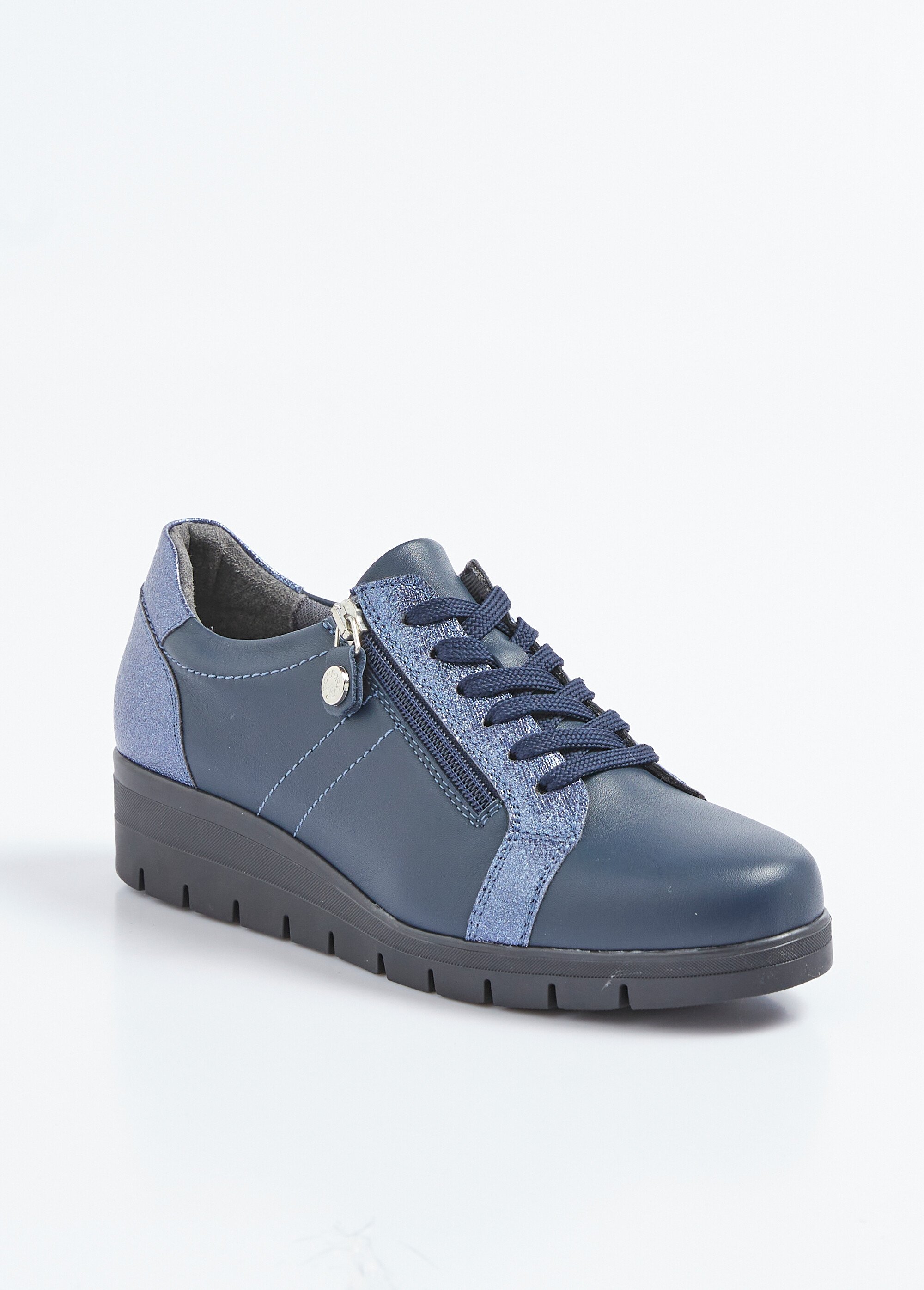 Baskets bi-matière lacées zippées largeur confort Femme Bleu OPERA FA1